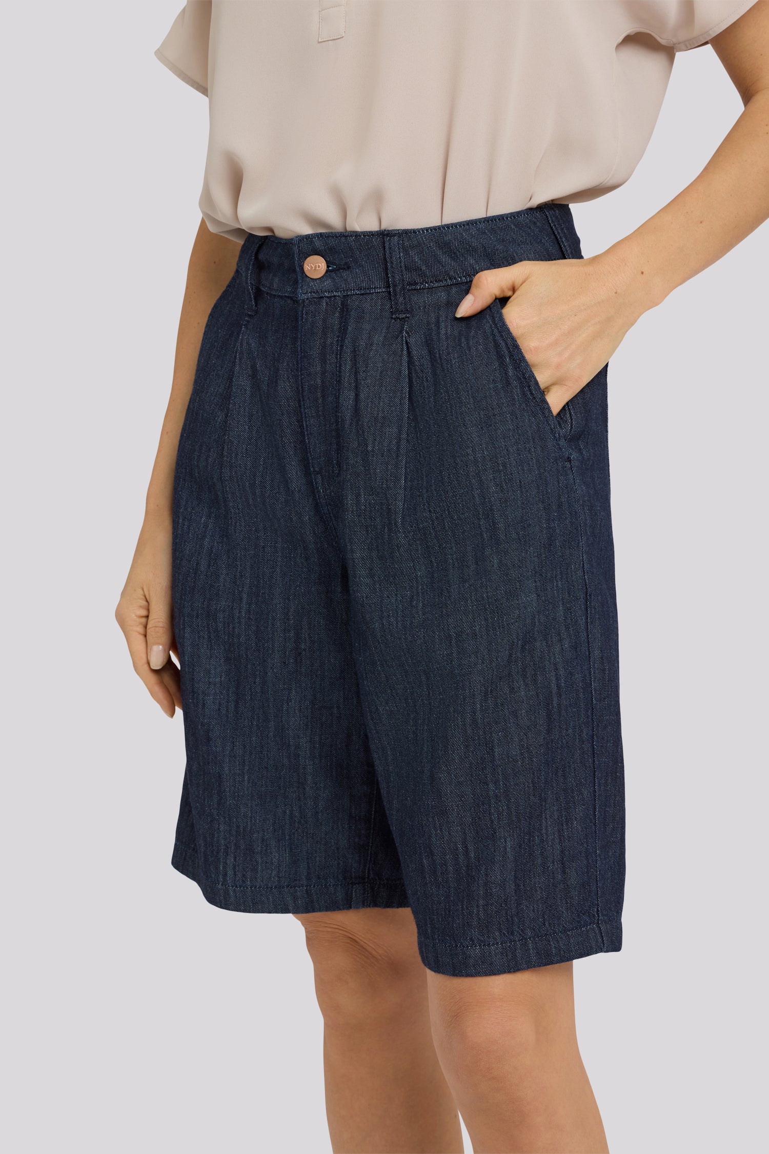 NYDJ Gwen Relaxed Bermuda Denim Shorts With Pleats - Dark Indigo