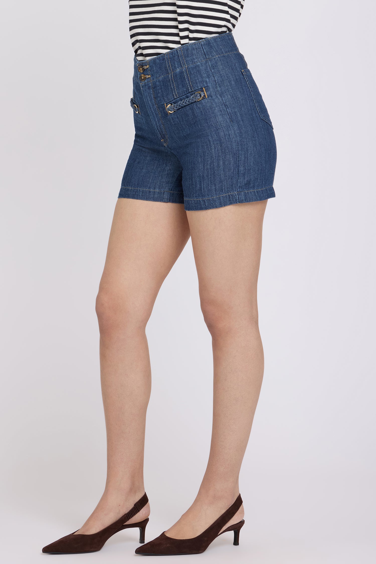 NYDJ Kayla Denim Shorts With High Rise And Embellished Pockets - Medium Indigo