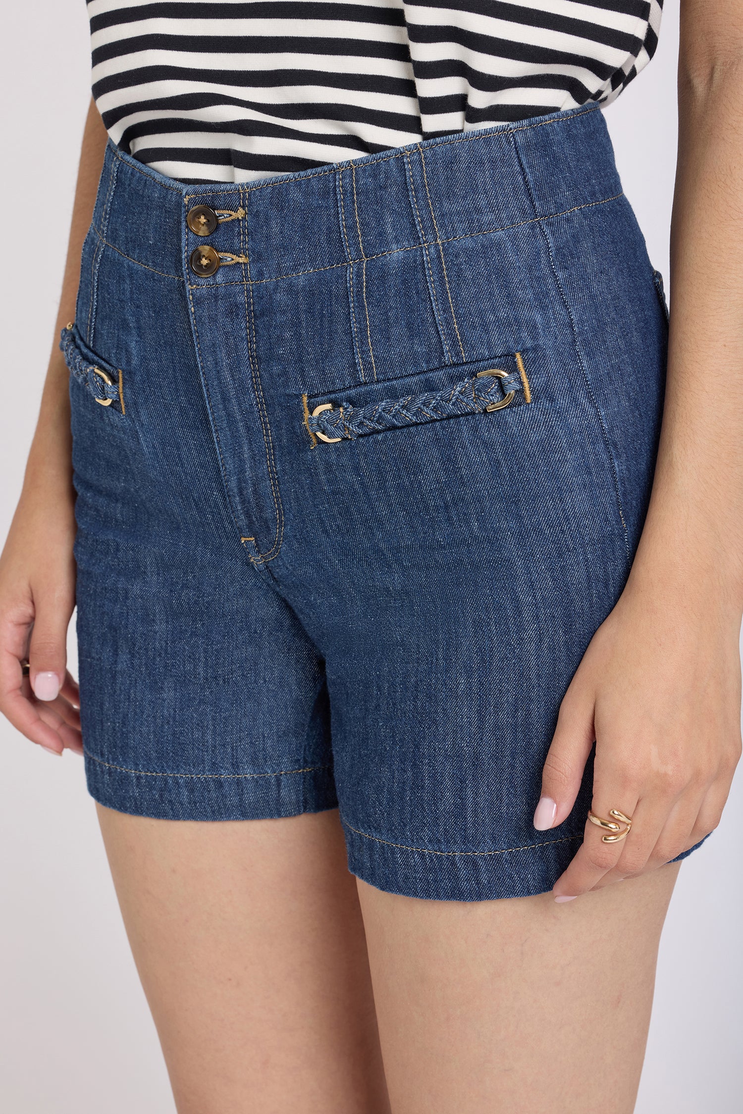 NYDJ Kayla Denim Shorts With High Rise And Embellished Pockets - Medium Indigo
