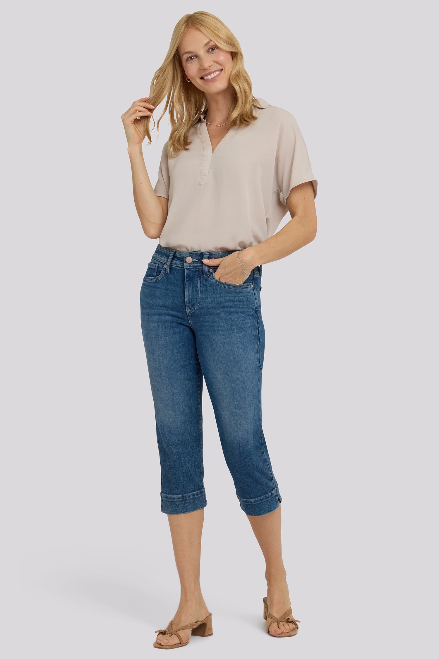 NYDJ Marilyn Straight Crop Jeans In Re-New™ Denim With Triple Stitching And Side Slits - Breezy Palms