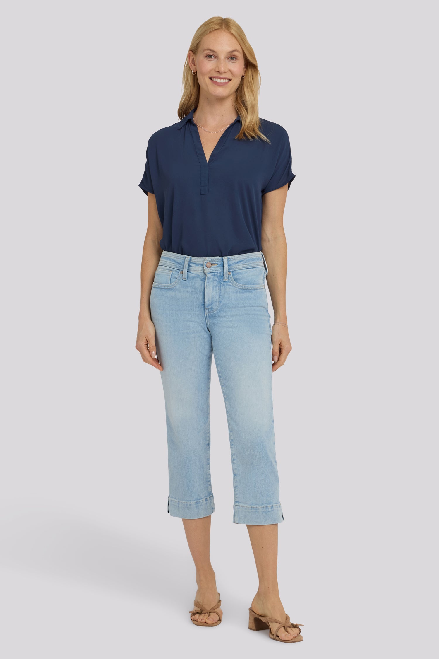 NYDJ Marilyn Straight Crop Jeans In Re-New™ Denim With Triple Stitching And Side Slits - Keys View