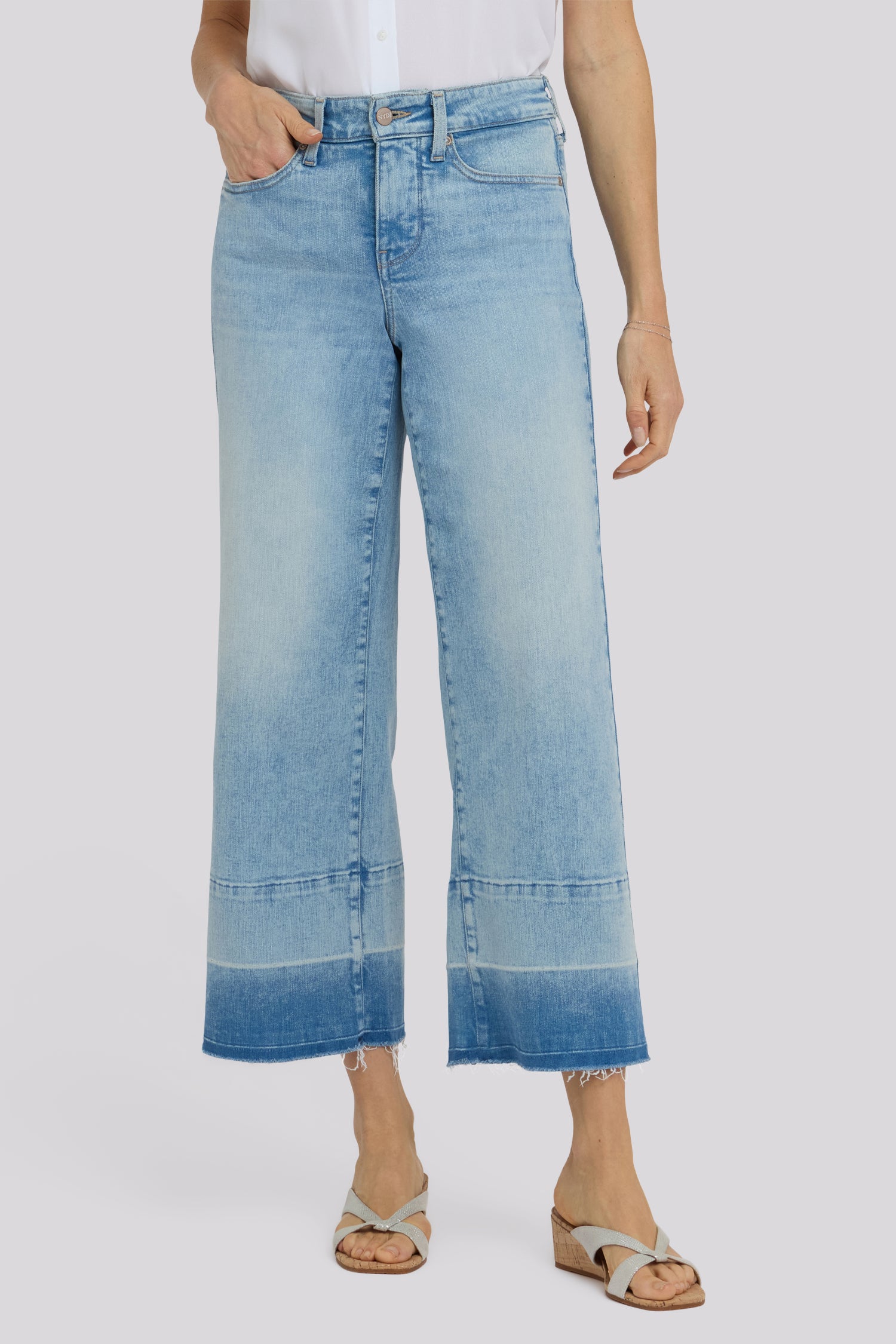 NYDJ Teresa Wide Leg Ankle Jeans In Re-New™ Denim With Shadow Hems - Oasis Sand