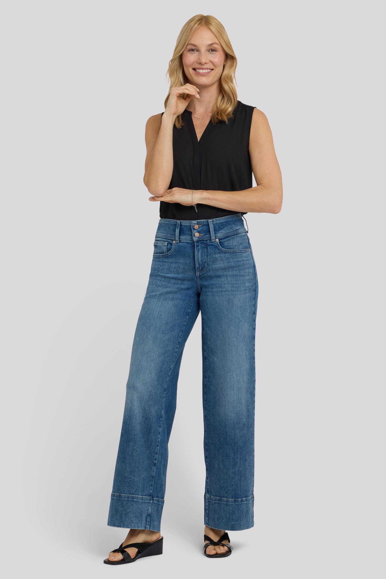 NYDJ Teresa Wide Leg Jeans In Re-New™ Denim With Double-Button Waistband And 4