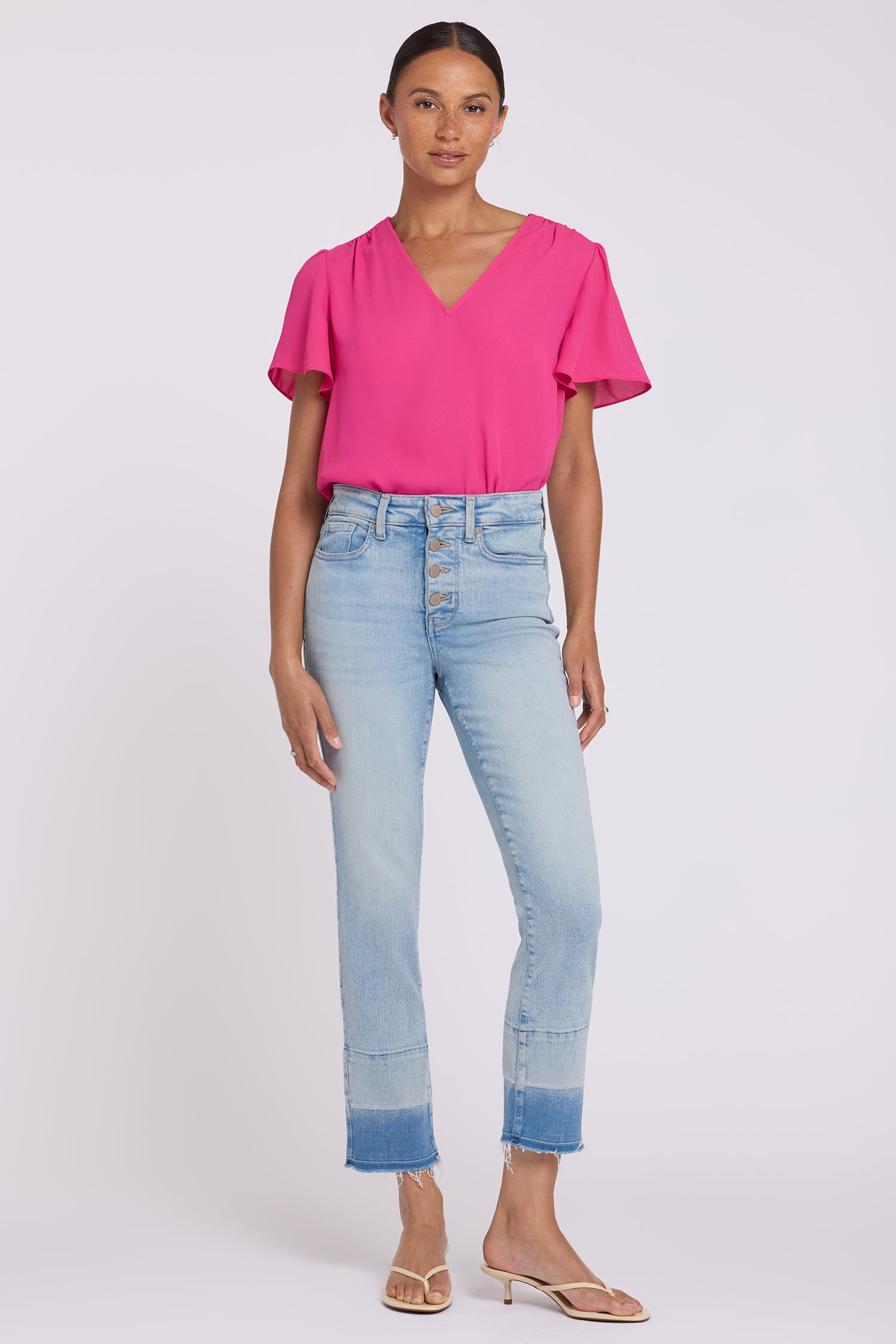 NYDJ Sheri Slim Straight Ankle Jeans In Re-New™ Denim With High Rise And Shadow Hems - Oasis Sand
