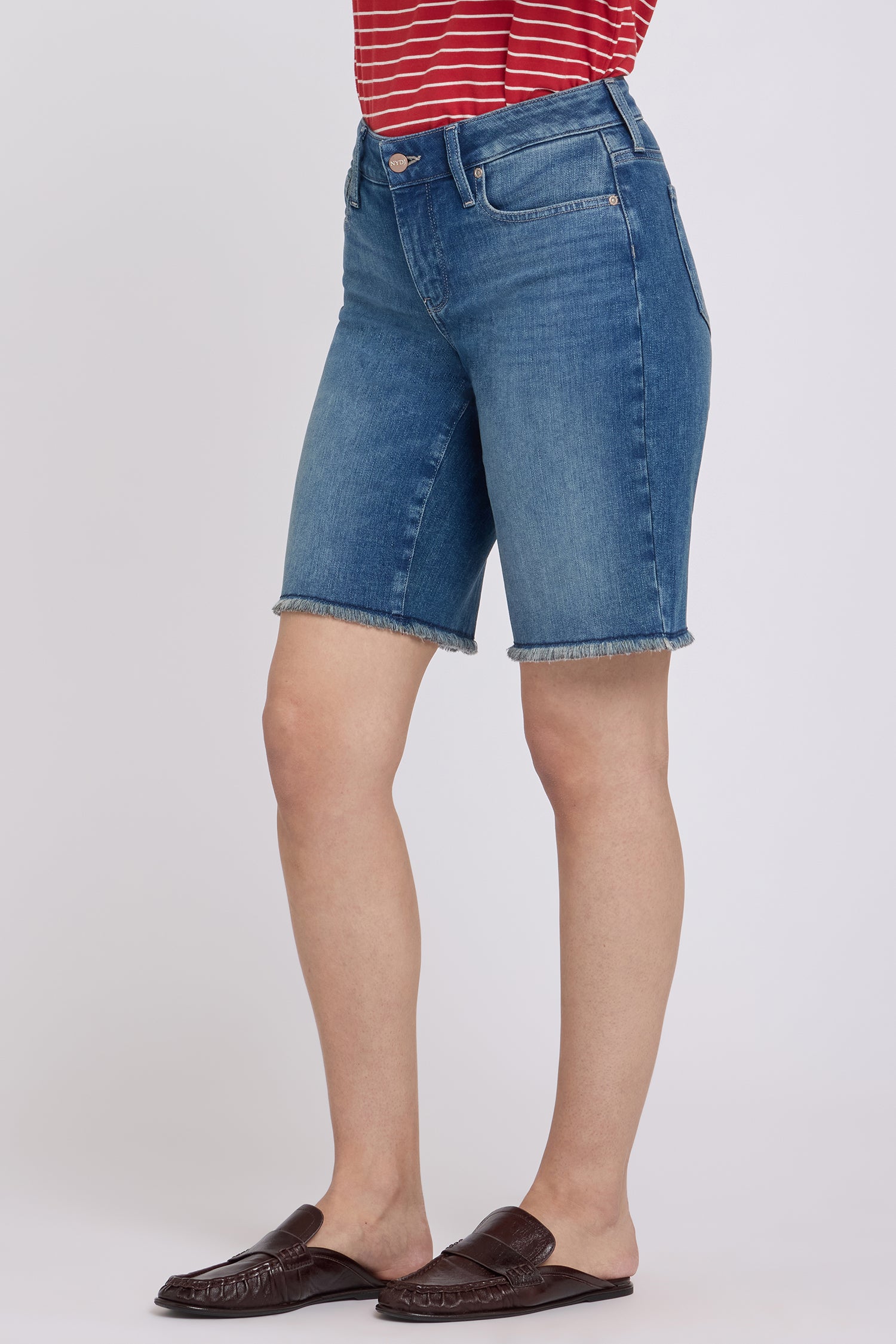 NYDJ Boyfriend Denim Shorts In Re-New™ Denim With Frayed Hems - Breezy Palms