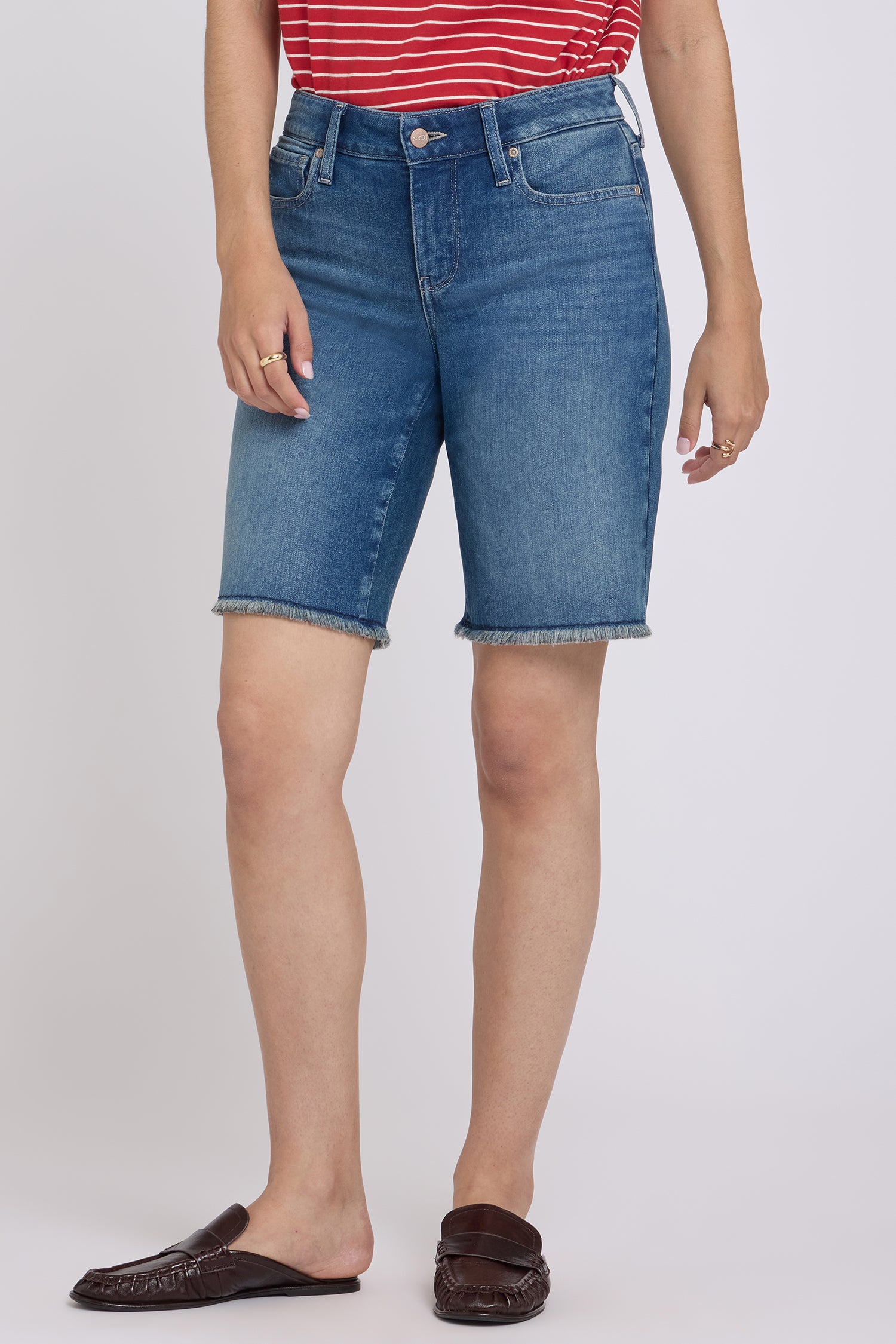 NYDJ Boyfriend Denim Shorts In Re-New™ Denim With Frayed Hems - Breezy Palms