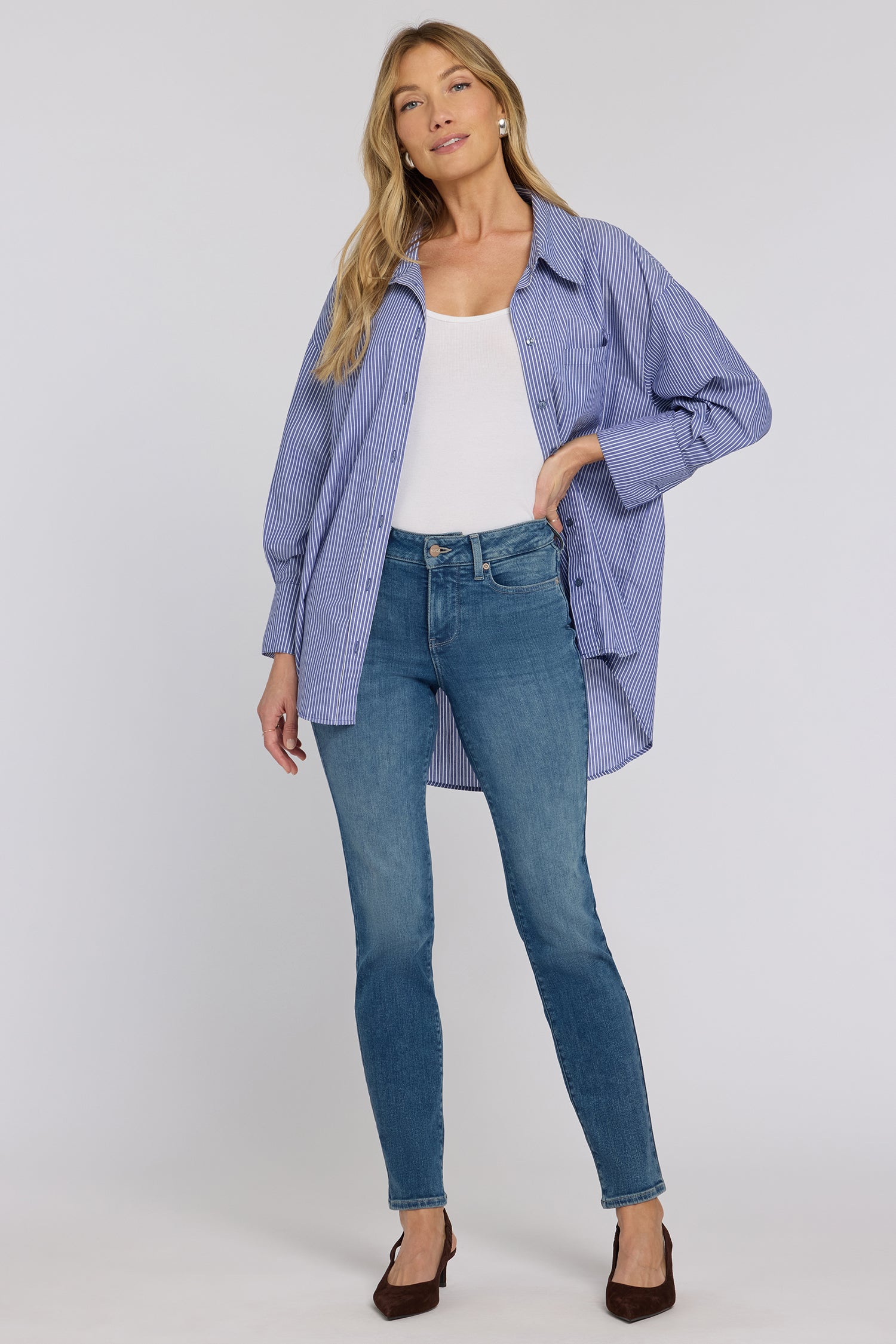 NYDJ Sheri Slim Straight Jeans In Re-New™ Denim With Criss-Cross Belt Loop - Breezy Palms
