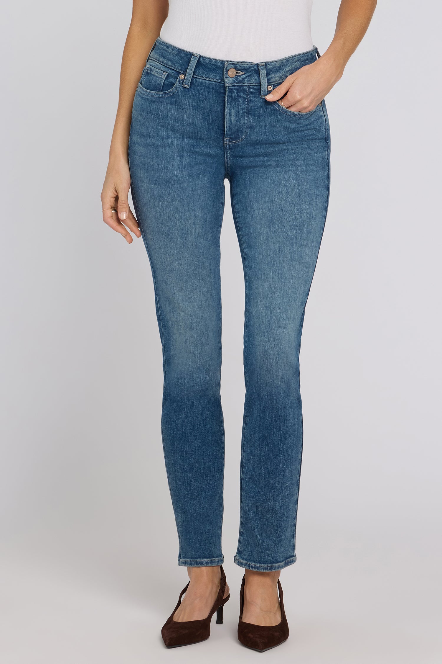 NYDJ Sheri Slim Straight Jeans In Re-New™ Denim With Criss-Cross Belt Loop - Breezy Palms