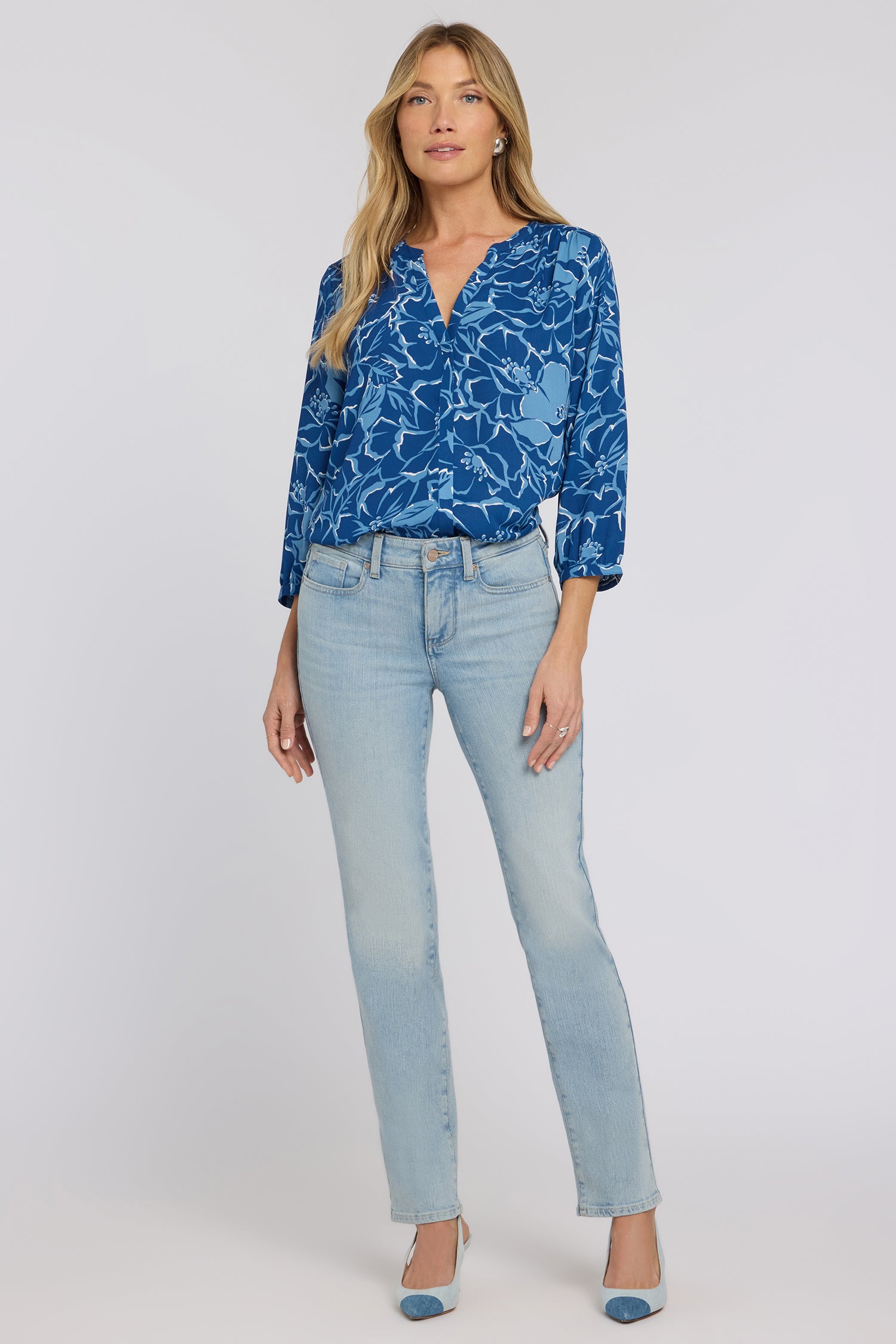 NYDJ Sheri Slim Straight Jeans In Re-New™ Denim With Criss-Cross Belt Loop - Keys View