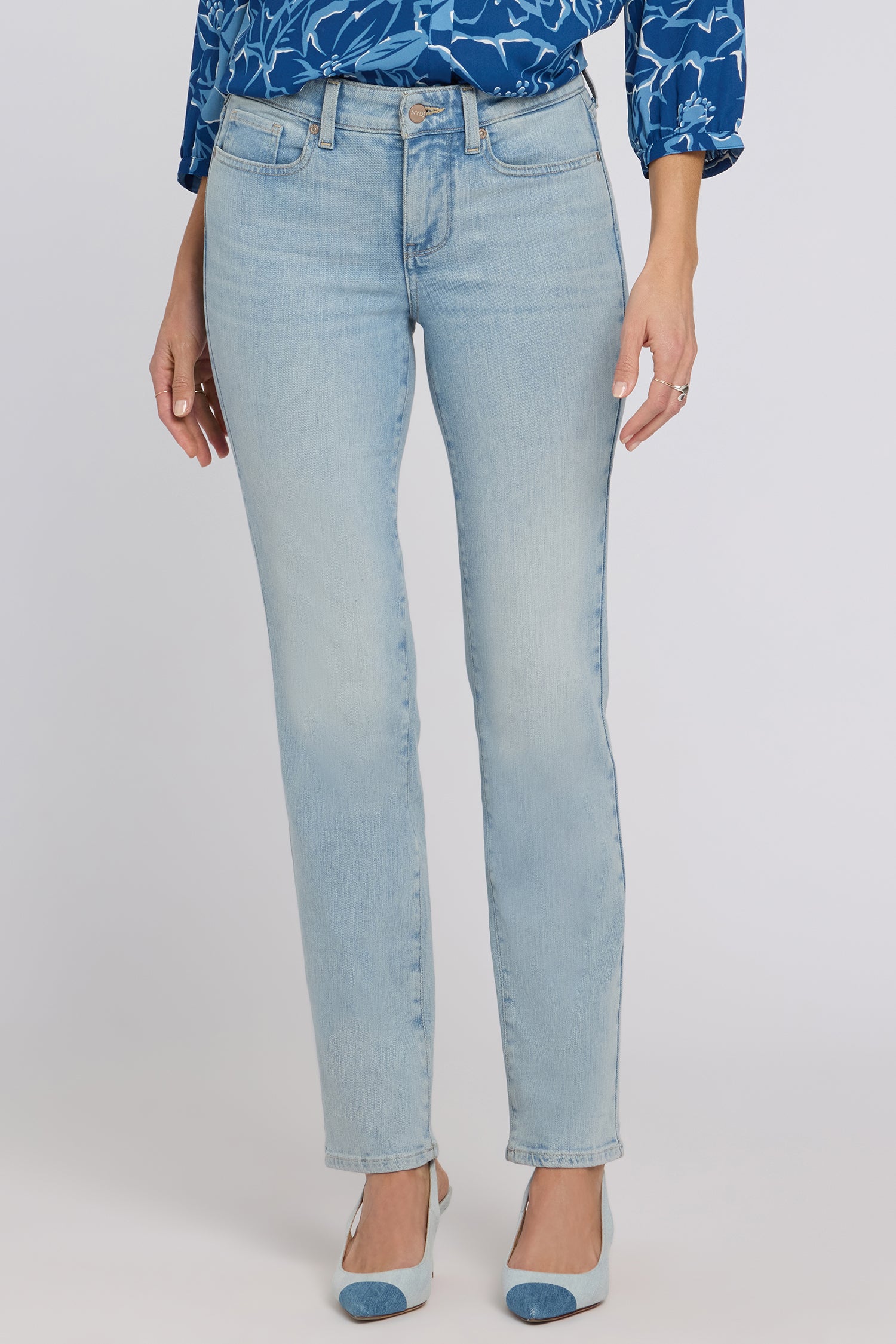 NYDJ Sheri Slim Straight Jeans In Re-New™ Denim With Criss-Cross Belt Loop - Keys View