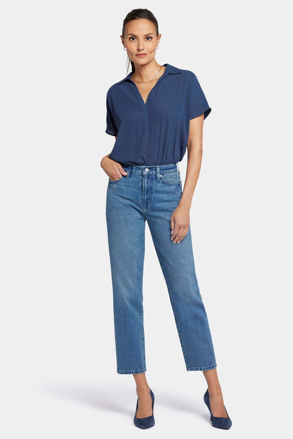 NYDJ Charlotte Relaxed Jeans In Rigid Denim With Super High Rise - Blue Island