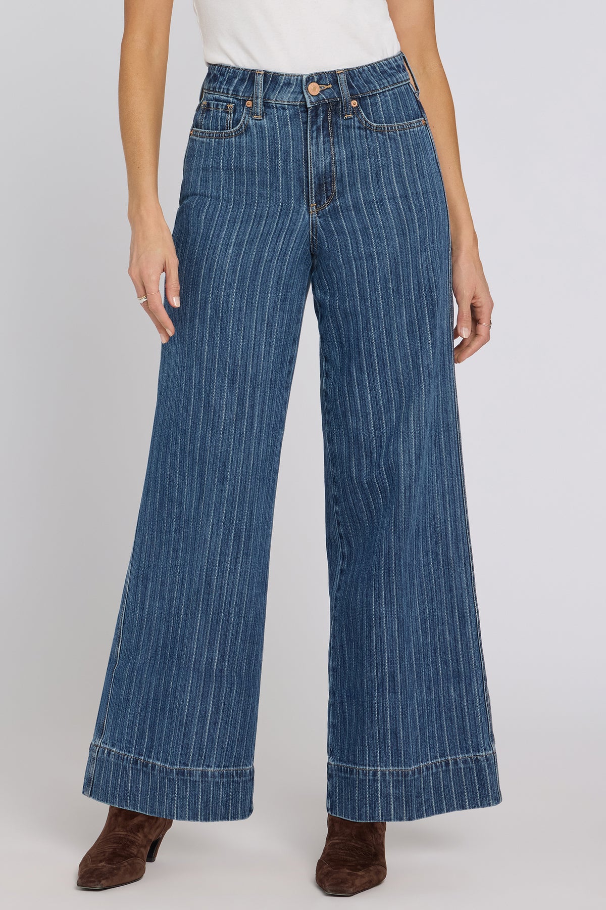 NYDJ Mia Palazzo Jeans With High Rise, Criss-Cross Belt Loop And 3" Hems - Foothill Stripe