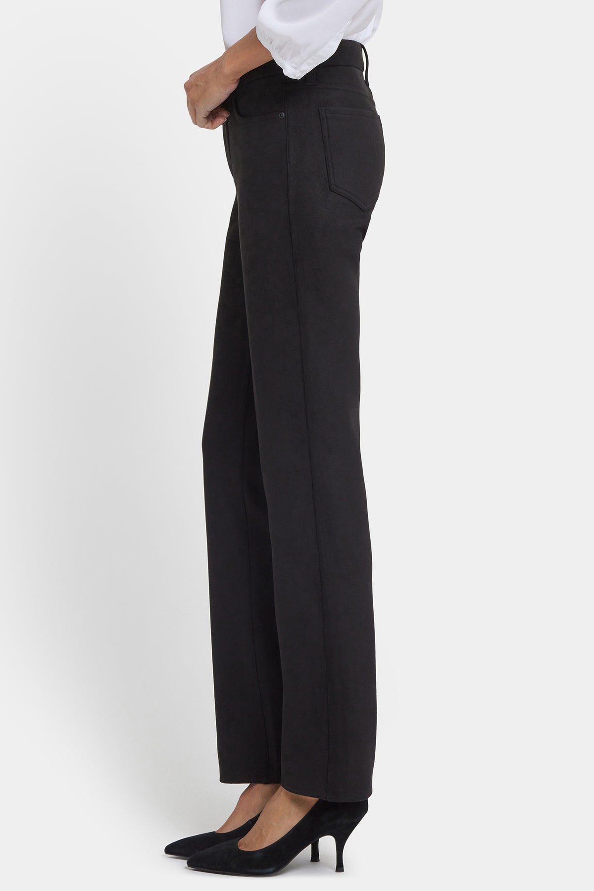 NYDJ Marilyn Straight Pants In Stretch Faux Suede - Black
