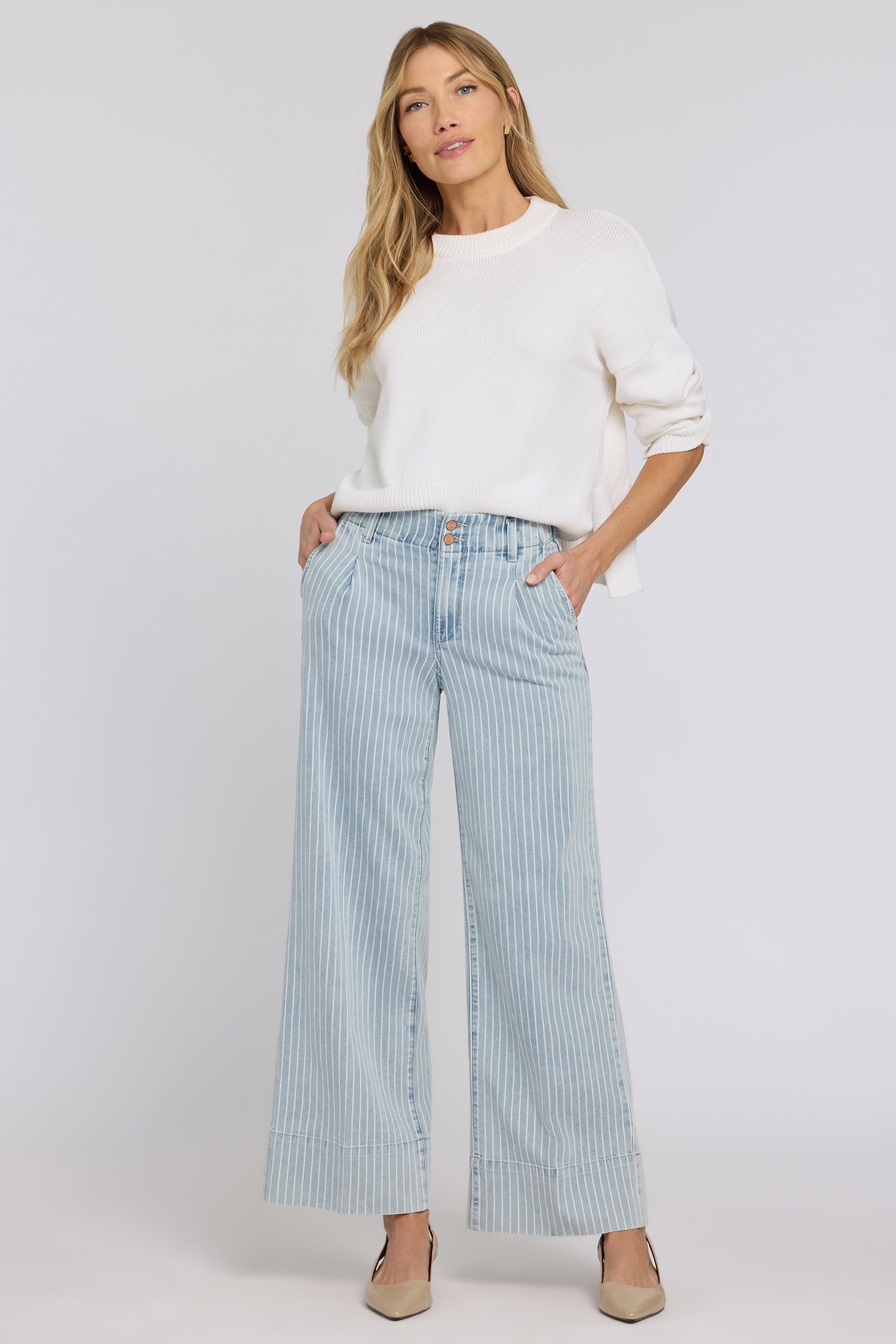 NYDJ Simone Wide Leg Jeans With High Rise, Criss-Cross Belt Loop And 4