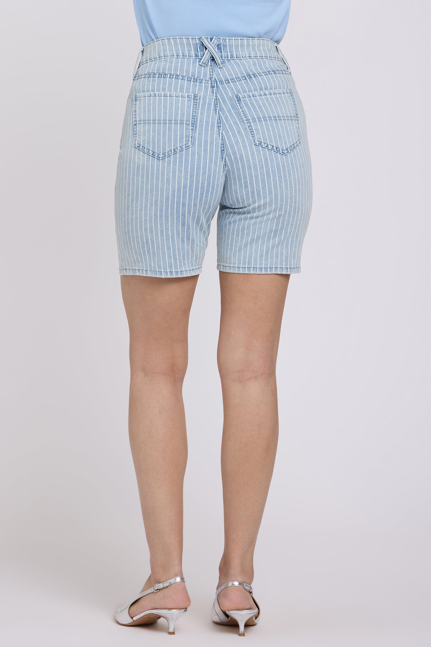 NYDJ Erin Relaxed Denim Shorts With High Rise And Back Pocket Stitching - Azure Stripe