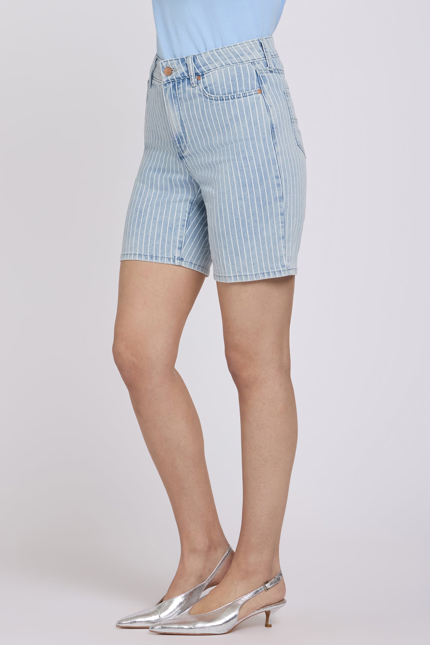 NYDJ Erin Relaxed Denim Shorts With High Rise And Back Pocket Stitching - Azure Stripe