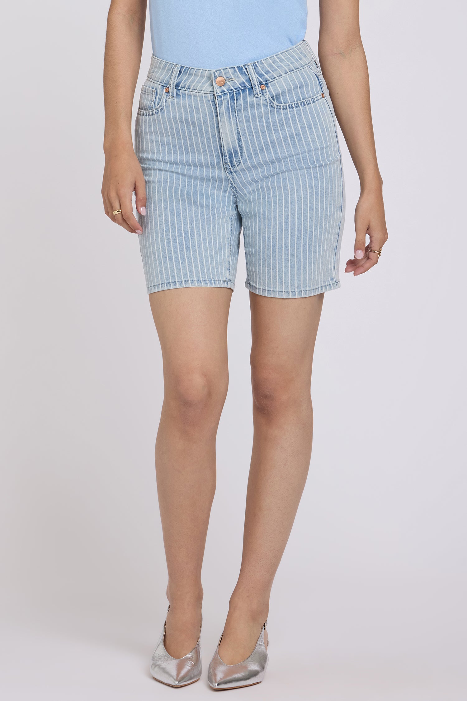 NYDJ Erin Relaxed Denim Shorts With High Rise And Back Pocket Stitching - Azure Stripe