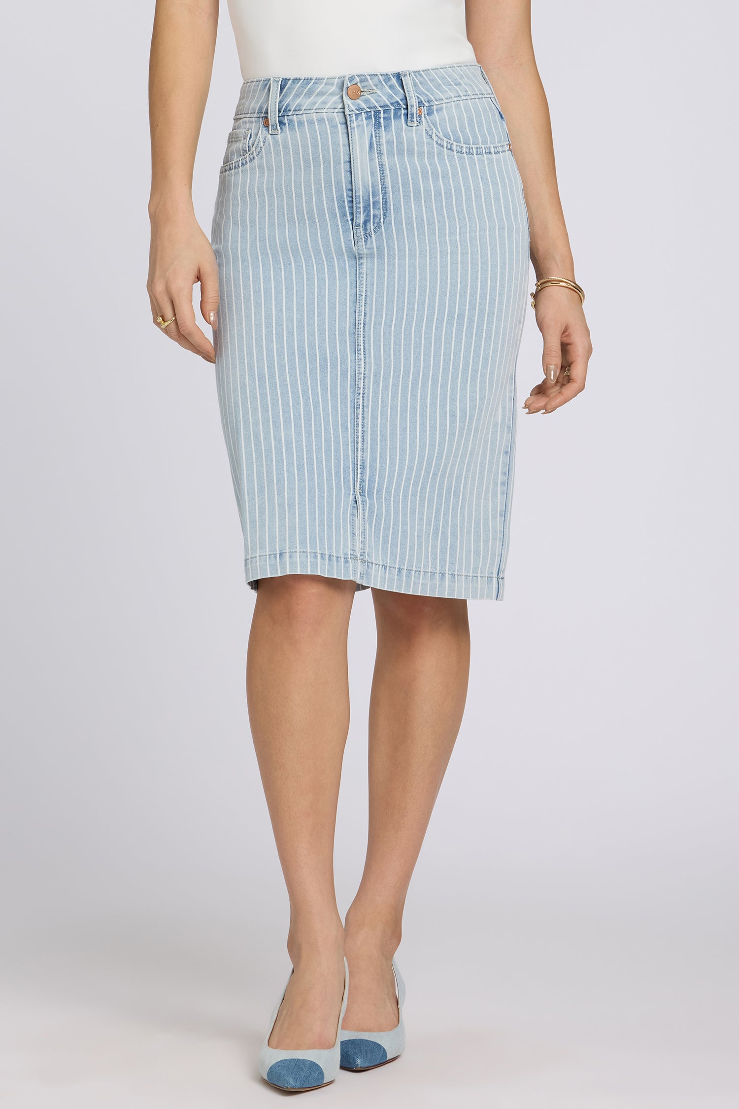 NYDJ High Rise Denim Skirt With Front Slit - Azure Stripe