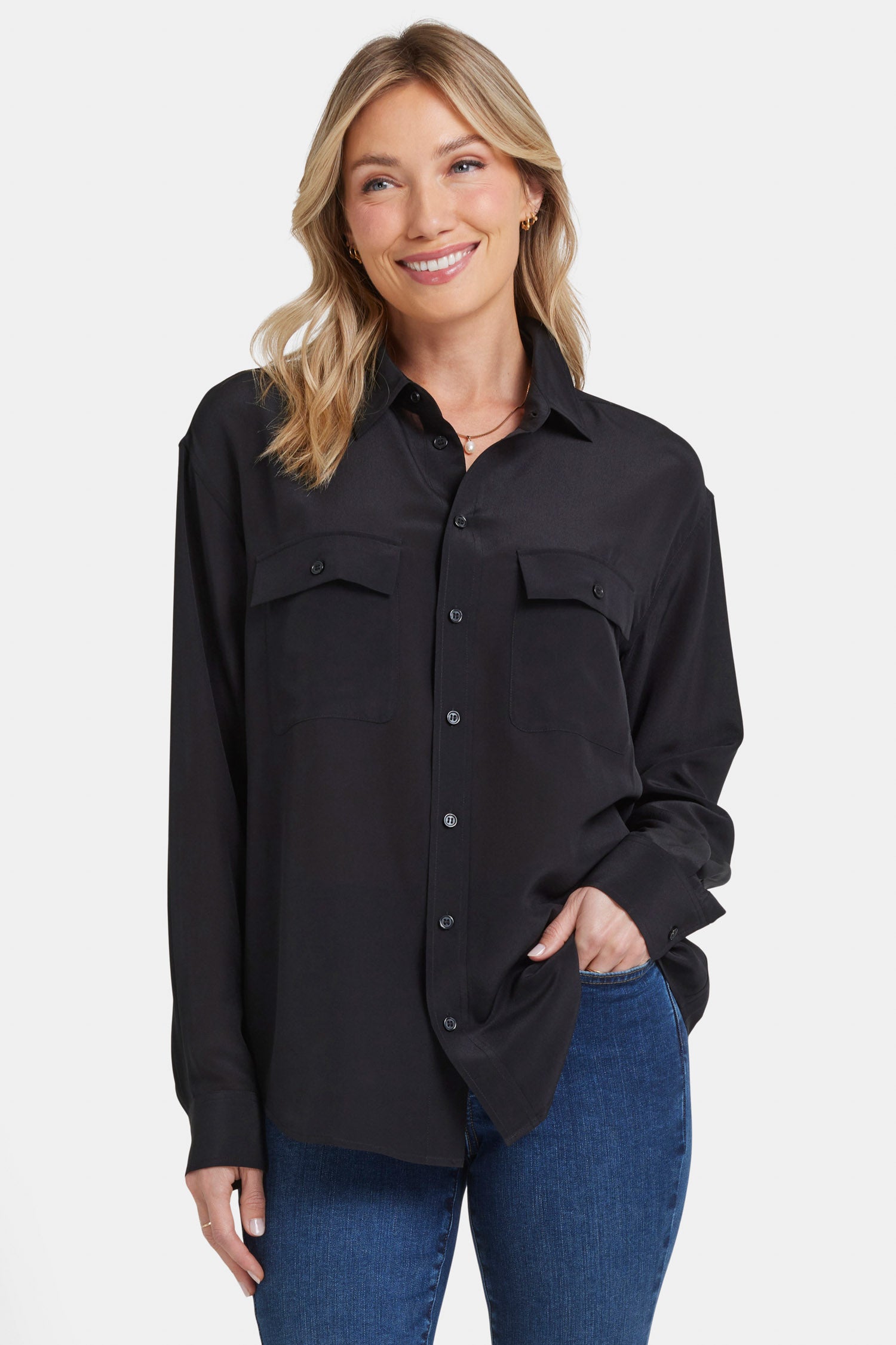 NYDJ Lauren Silk Blouse  - Black