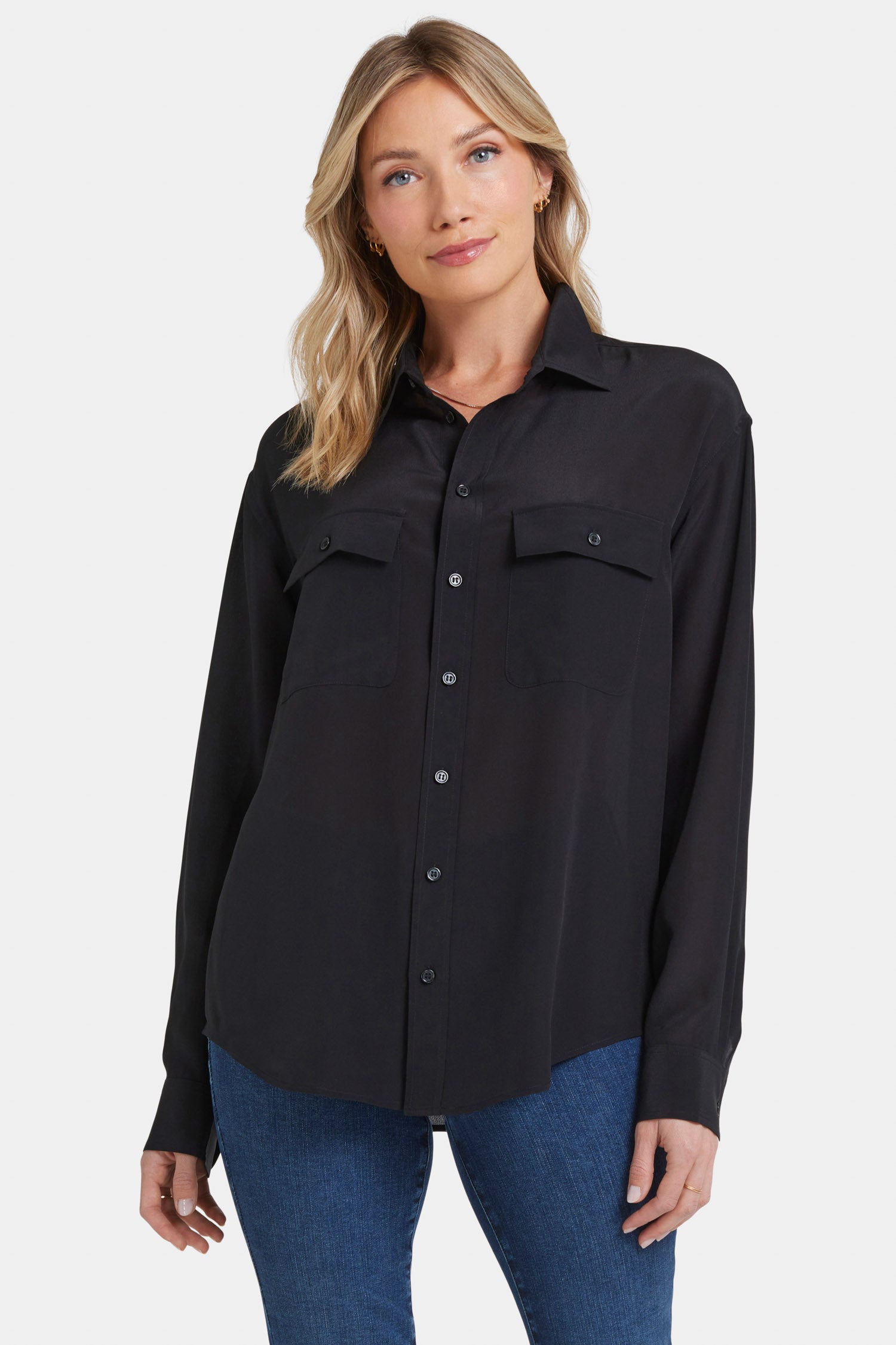 NYDJ Lauren Silk Blouse  - Black