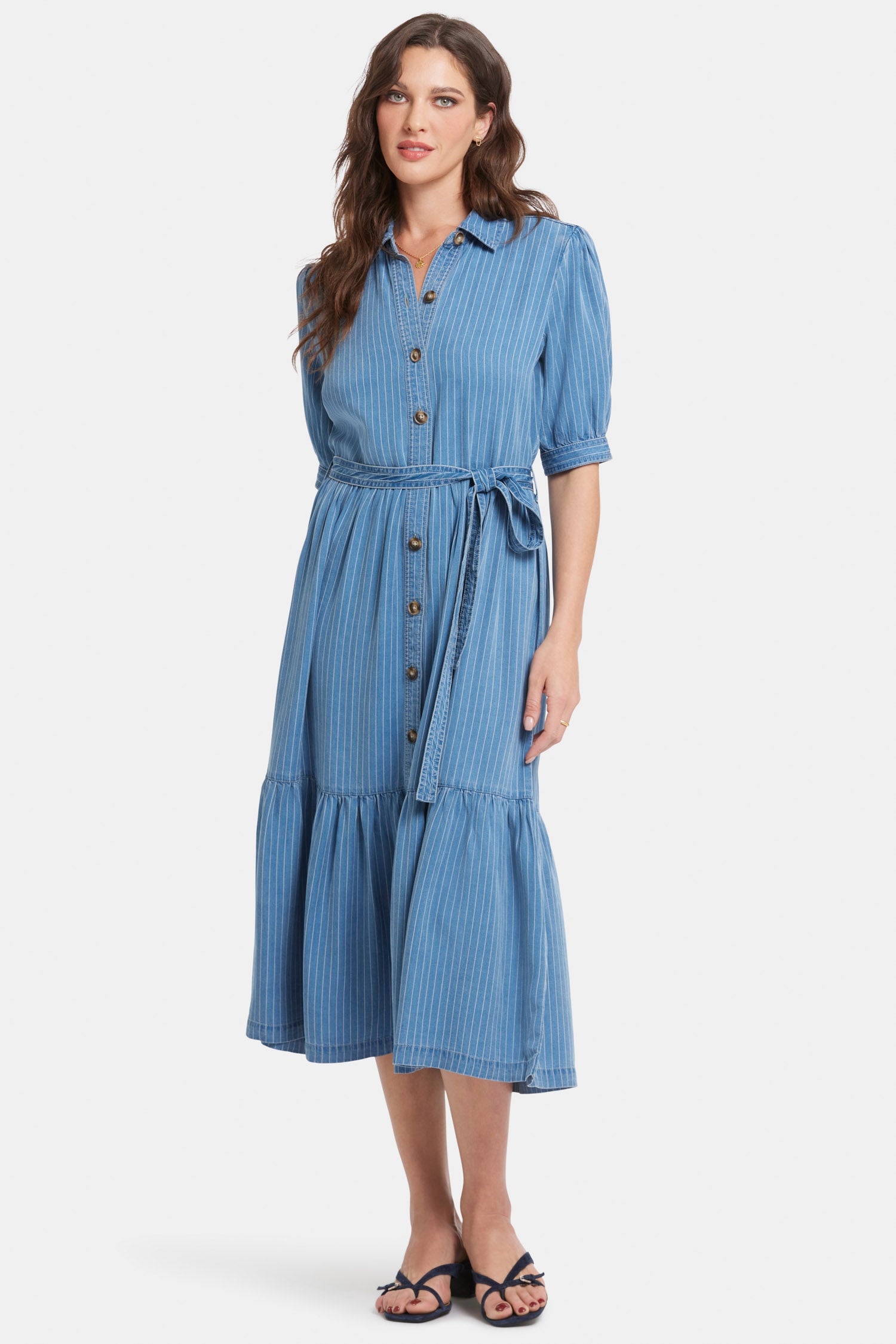 NYDJ Kate Ruffle Dress   - Light Marine