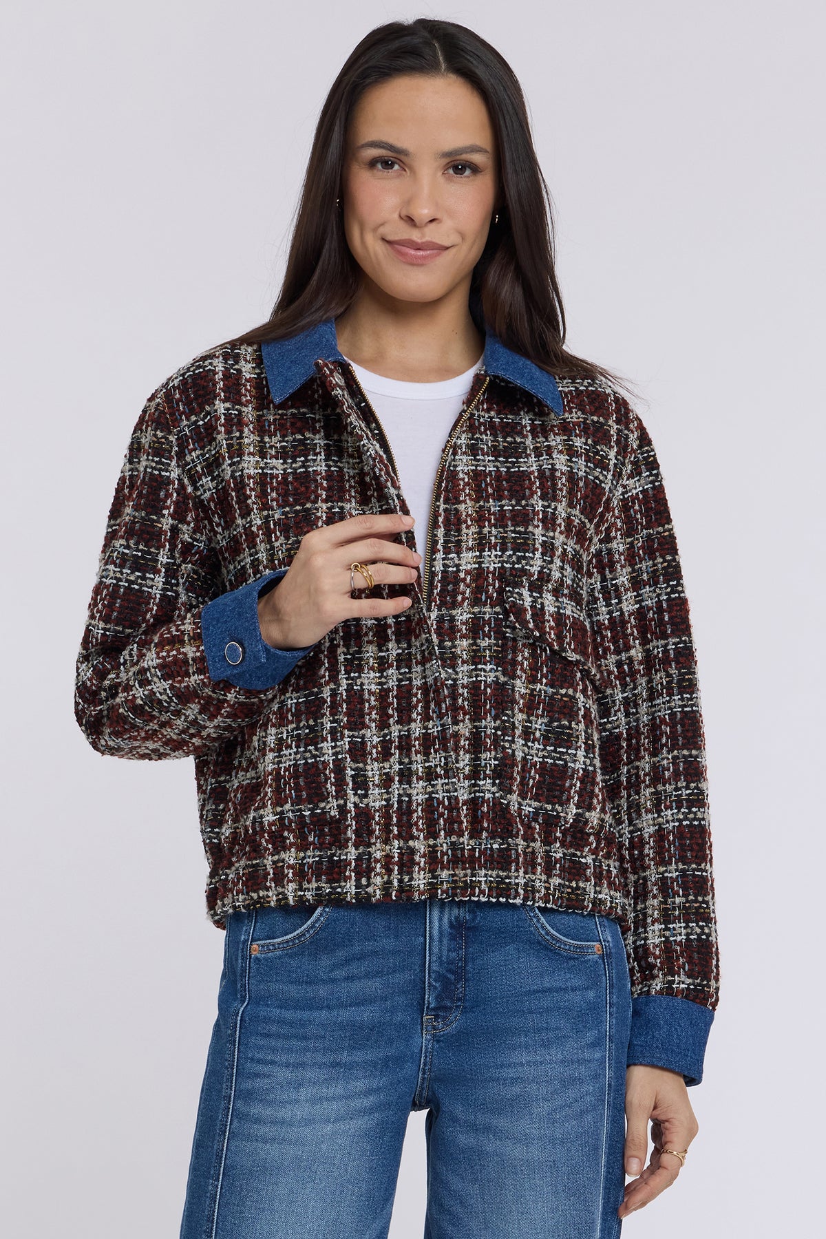 NYDJ Tweed Baseball Jacket  - Black Multi