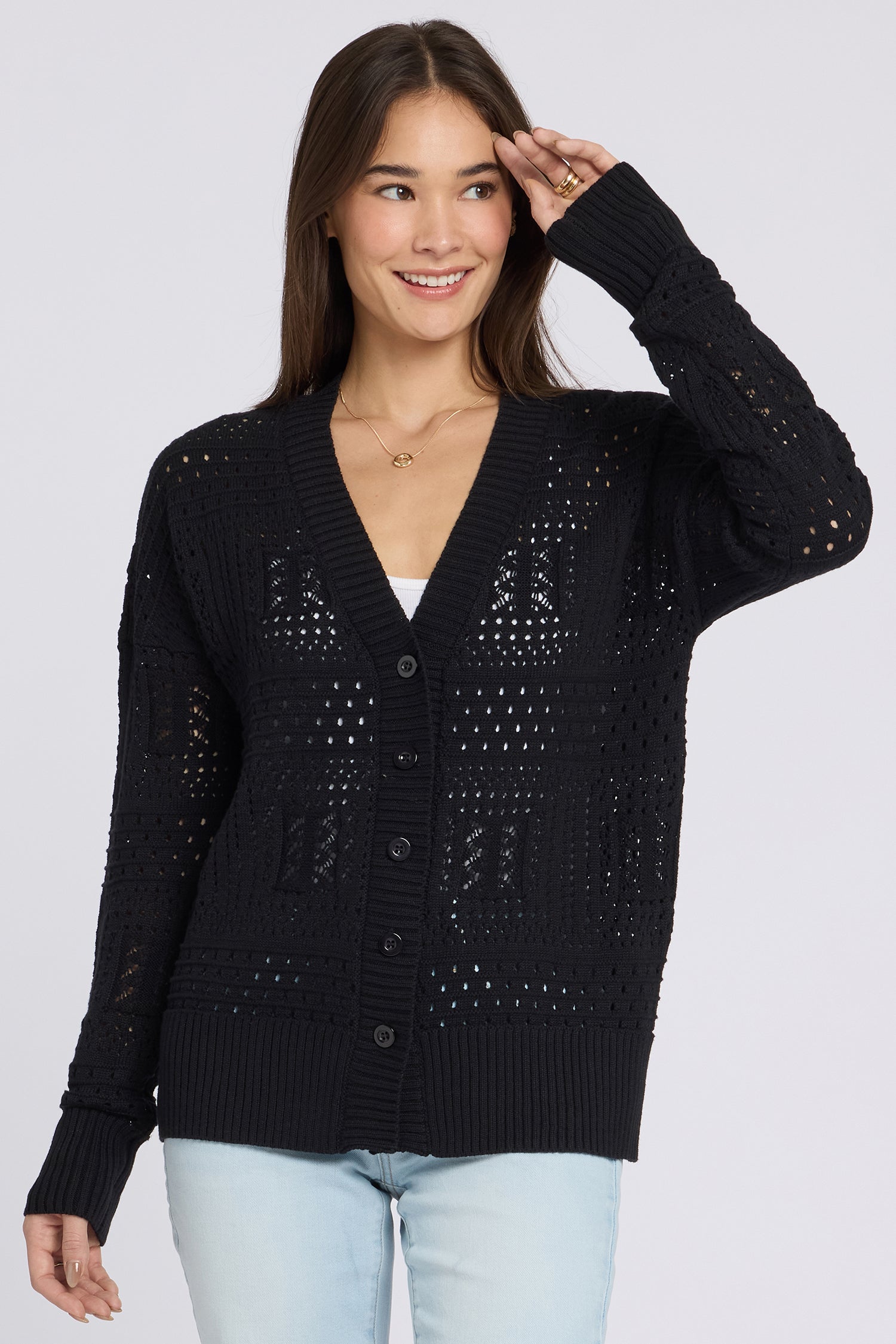 NYDJ Pointelle Cardigan  - Black