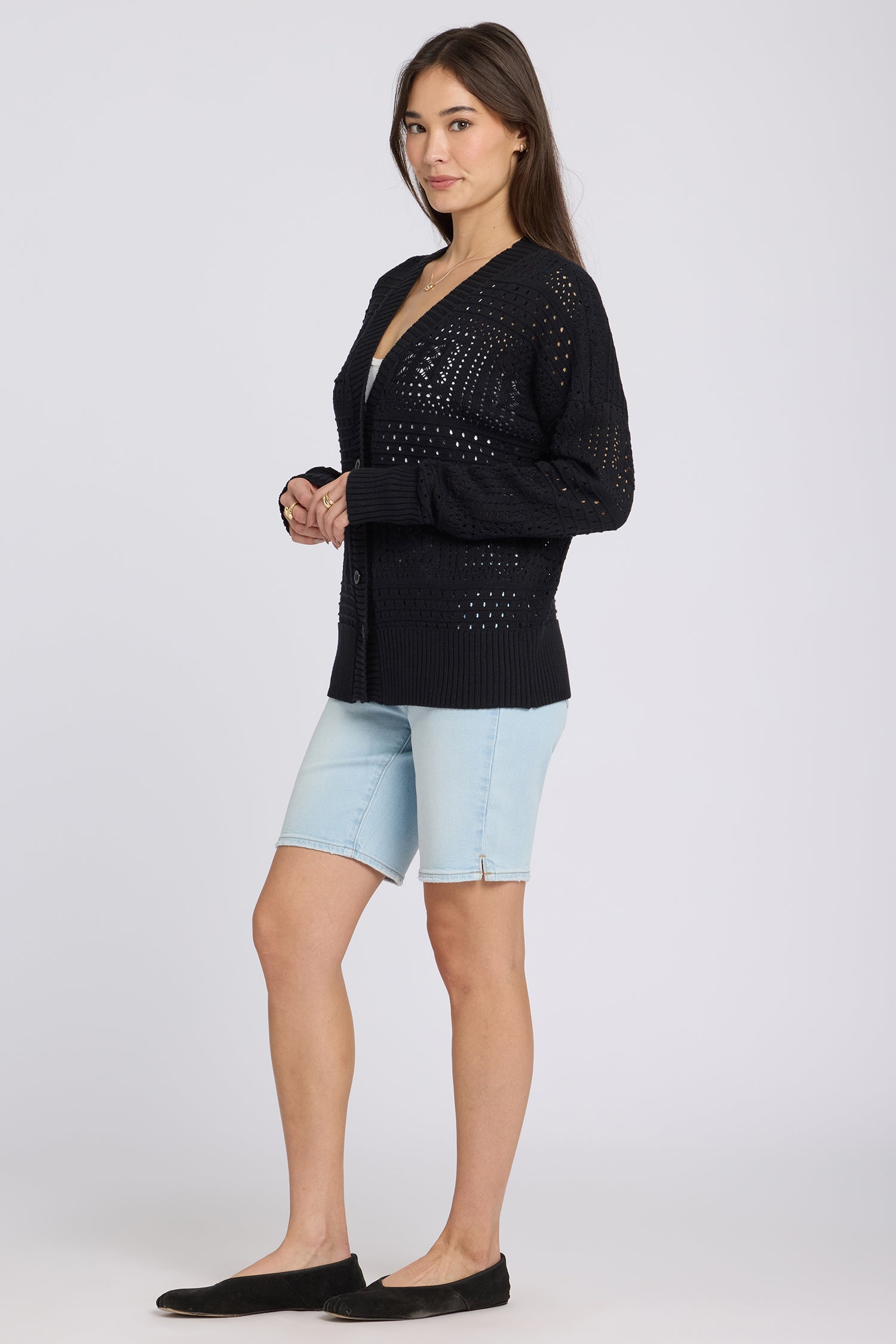 NYDJ Pointelle Cardigan  - Black