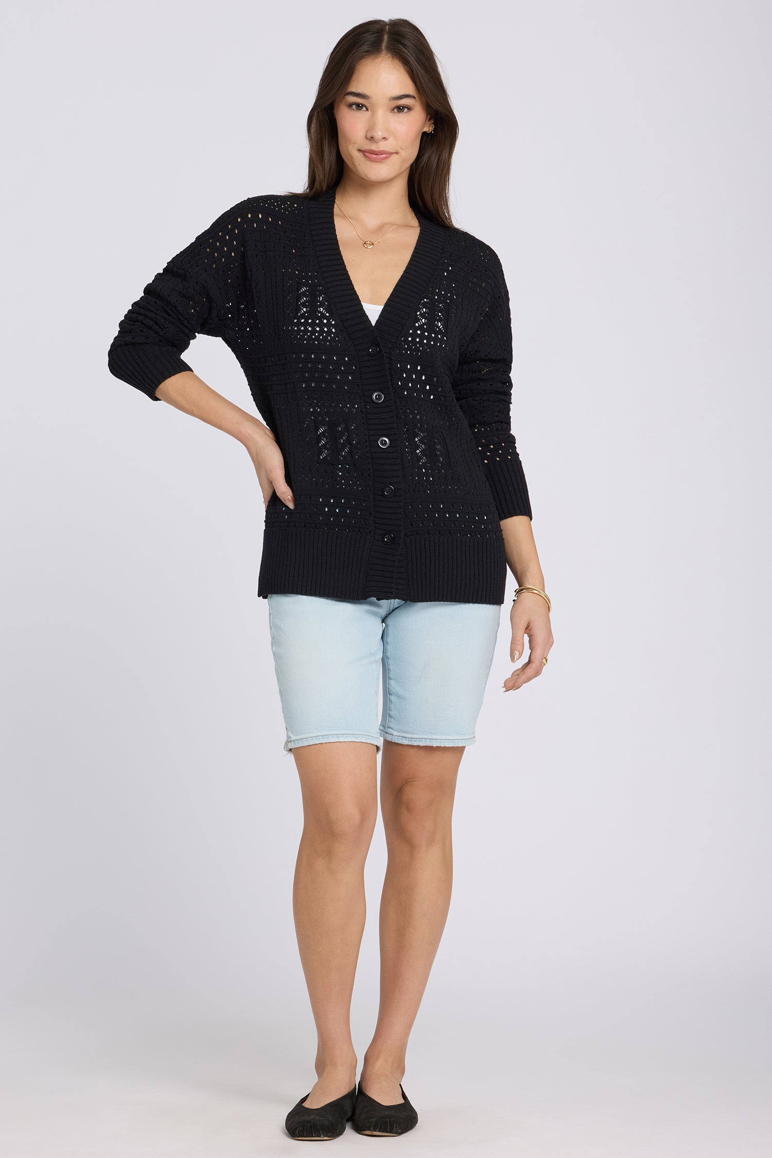 NYDJ Pointelle Cardigan  - Black