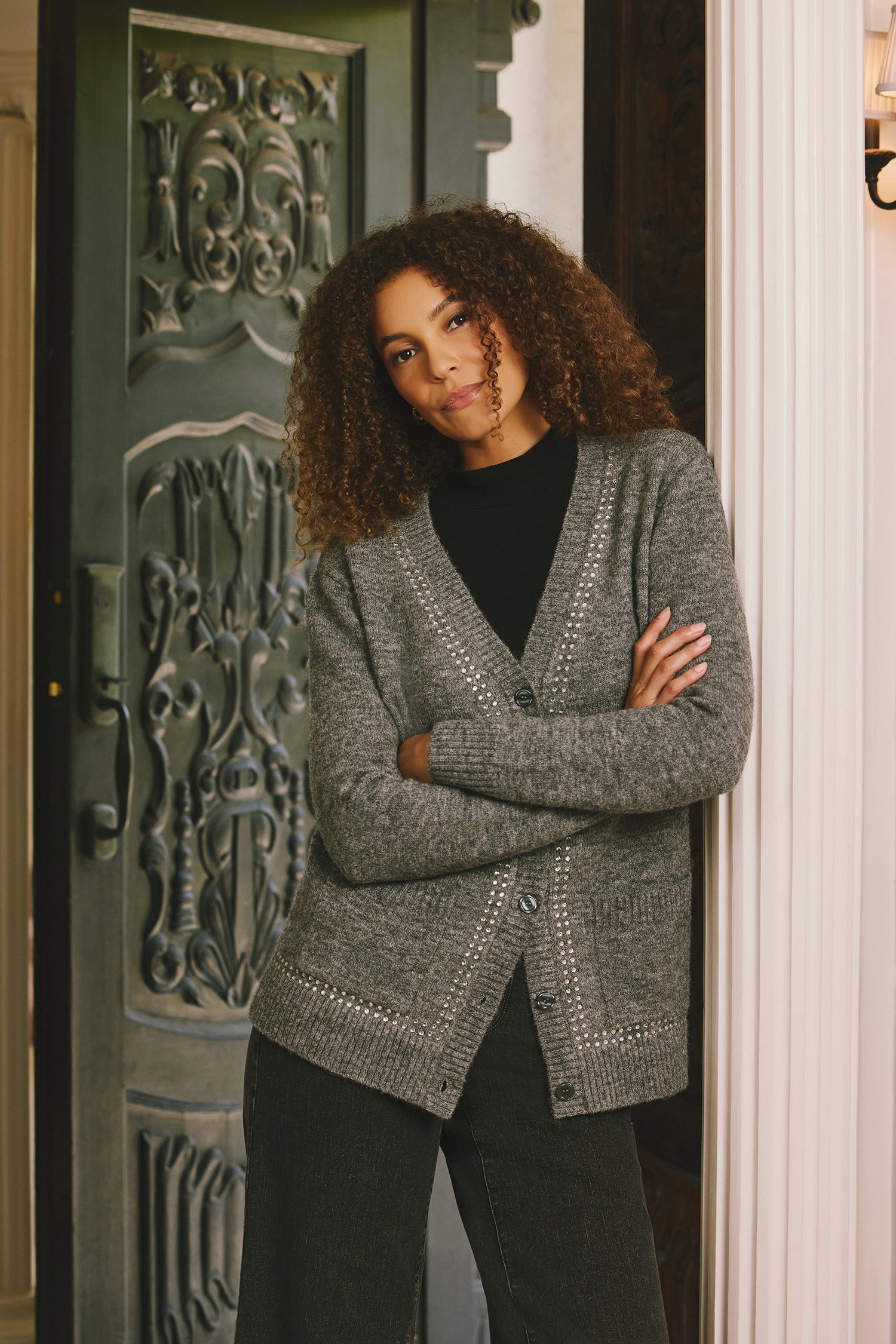 NYDJ Crystal Cardigan  - Charcoal Heather