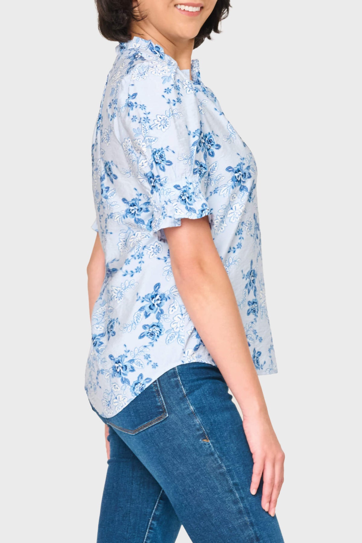 NYDJ Dianthus Henley Puff Sleeve Blouse by Gibsonlook  - Dianthus Henley Puff Sleeve Blouse by Gibsonlook