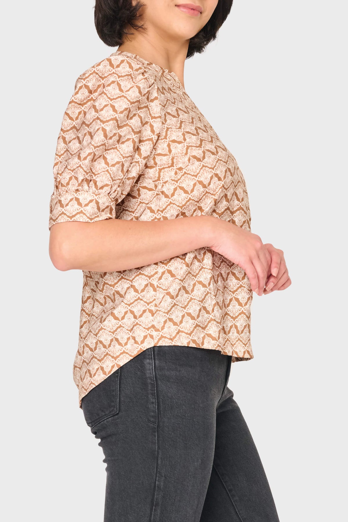 NYDJ Notch Neck Pullover Puff Sleeve Blouse by Gibsonlook  - Notch Neck Pullover Puff Sleeve Blouse by Gibsonlook