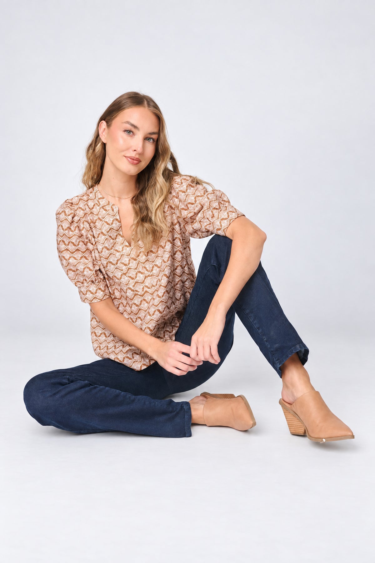 NYDJ Notch Neck Pullover Puff Sleeve Blouse by Gibsonlook  - Notch Neck Pullover Puff Sleeve Blouse by Gibsonlook