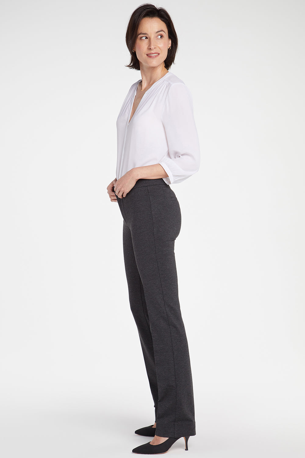 NYDJ Slim Trouser Pants In Petite In Ponte Knit - Charcoal Heathered