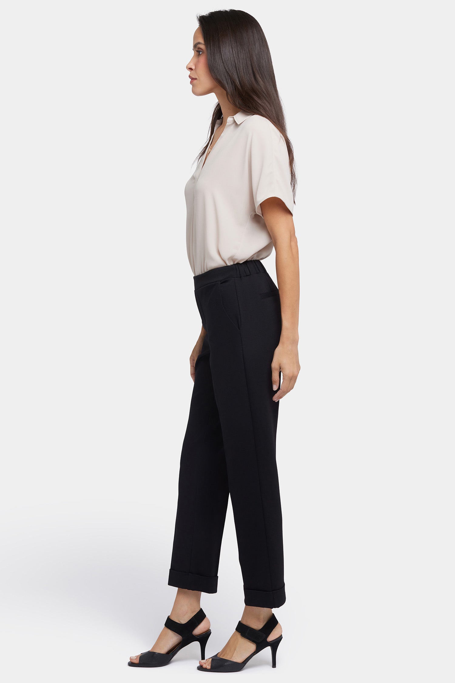 NYDJ Cassidy Ankle Pull-On Trouser Pants In Petite In Ponte Knit With Cuffs - Black