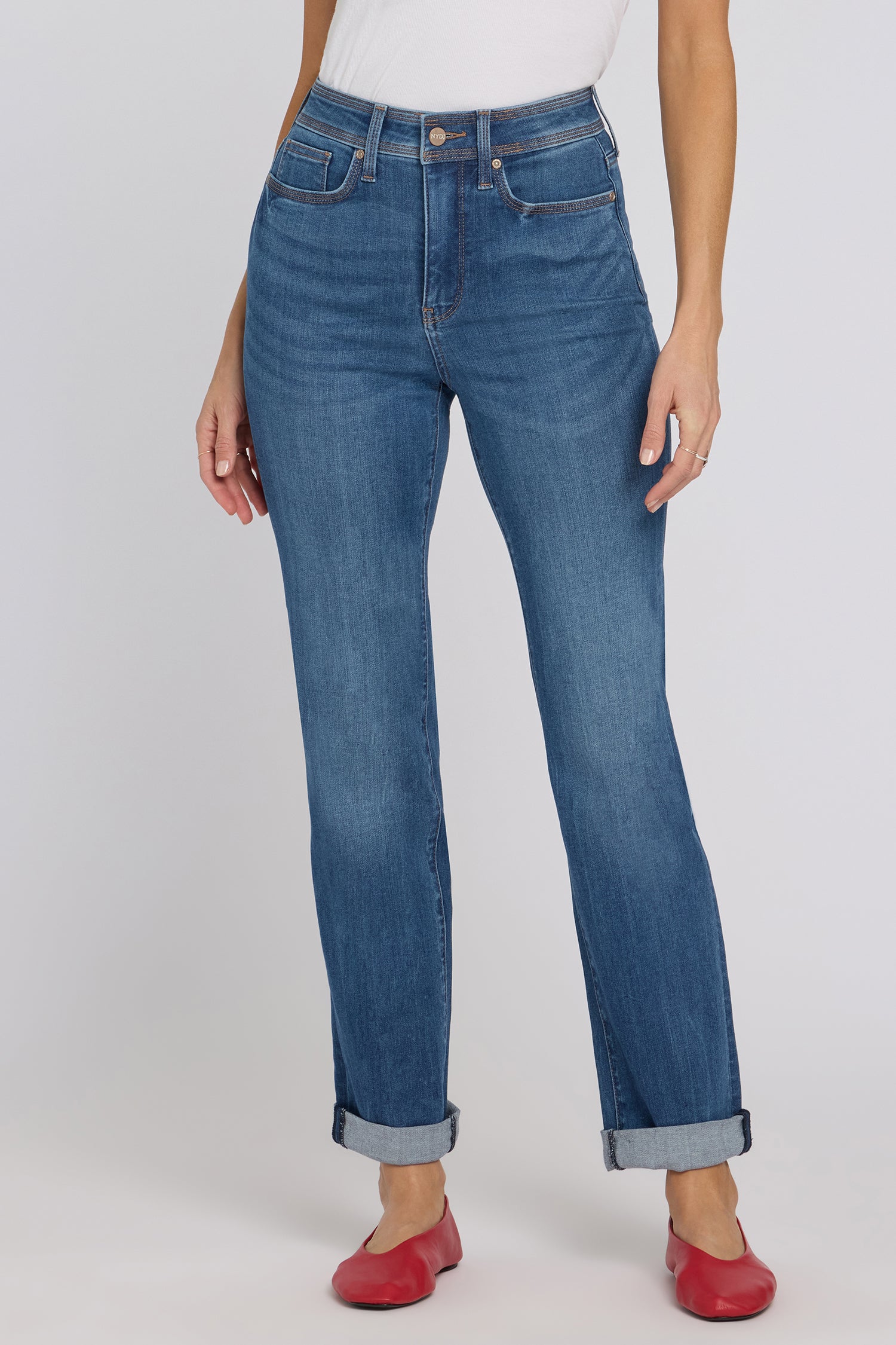 NYDJ Marilyn Straight Jeans In Petite In Sure Stretch® Denim With High Rise And Triple Stitching - Wild River