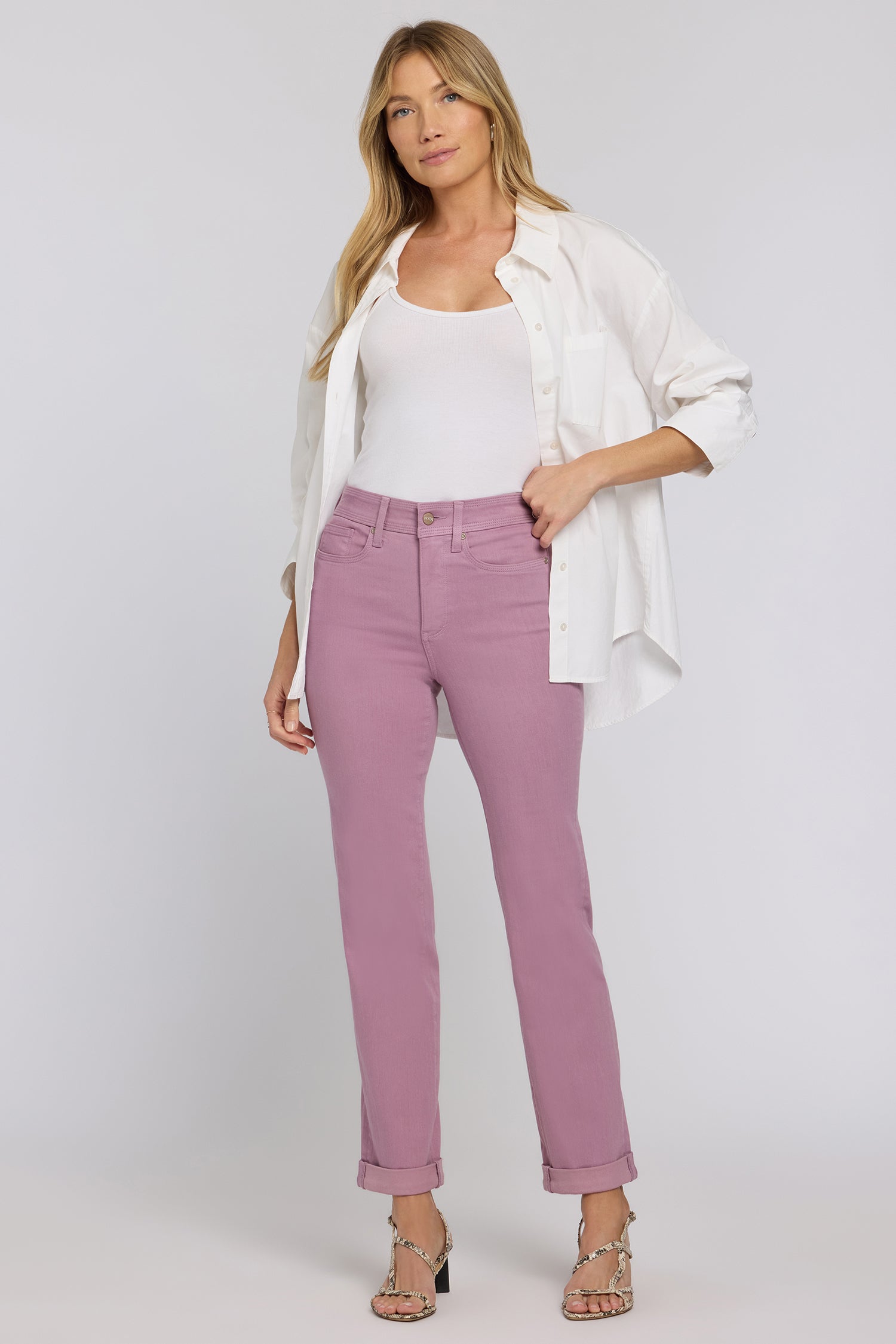 NYDJ Marilyn Straight Jeans In Petite In Sure Stretch® Denim With High Rise And Triple Stitching - Dusky Daisy