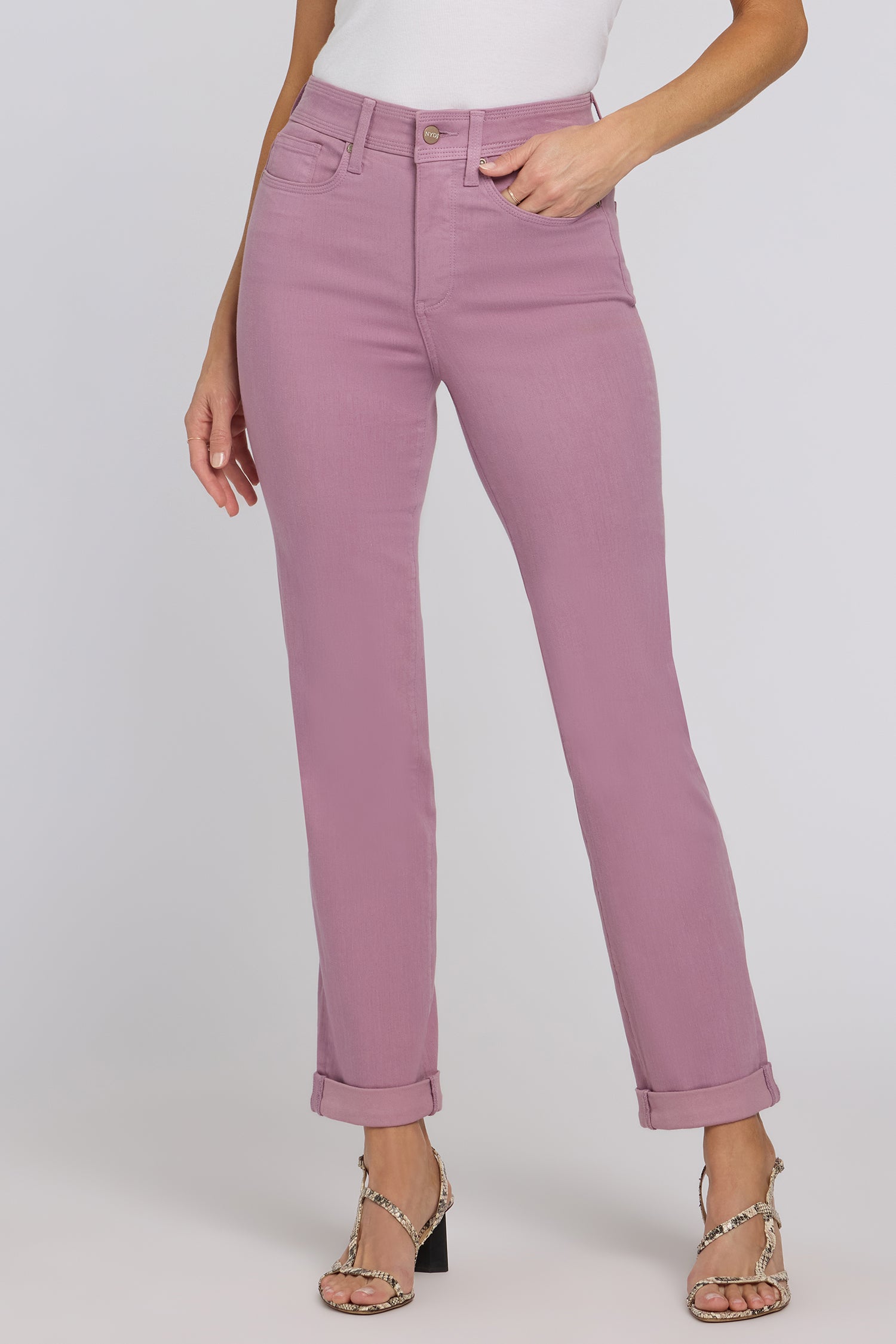 NYDJ Marilyn Straight Jeans In Petite In Sure Stretch® Denim With High Rise And Triple Stitching - Dusky Daisy