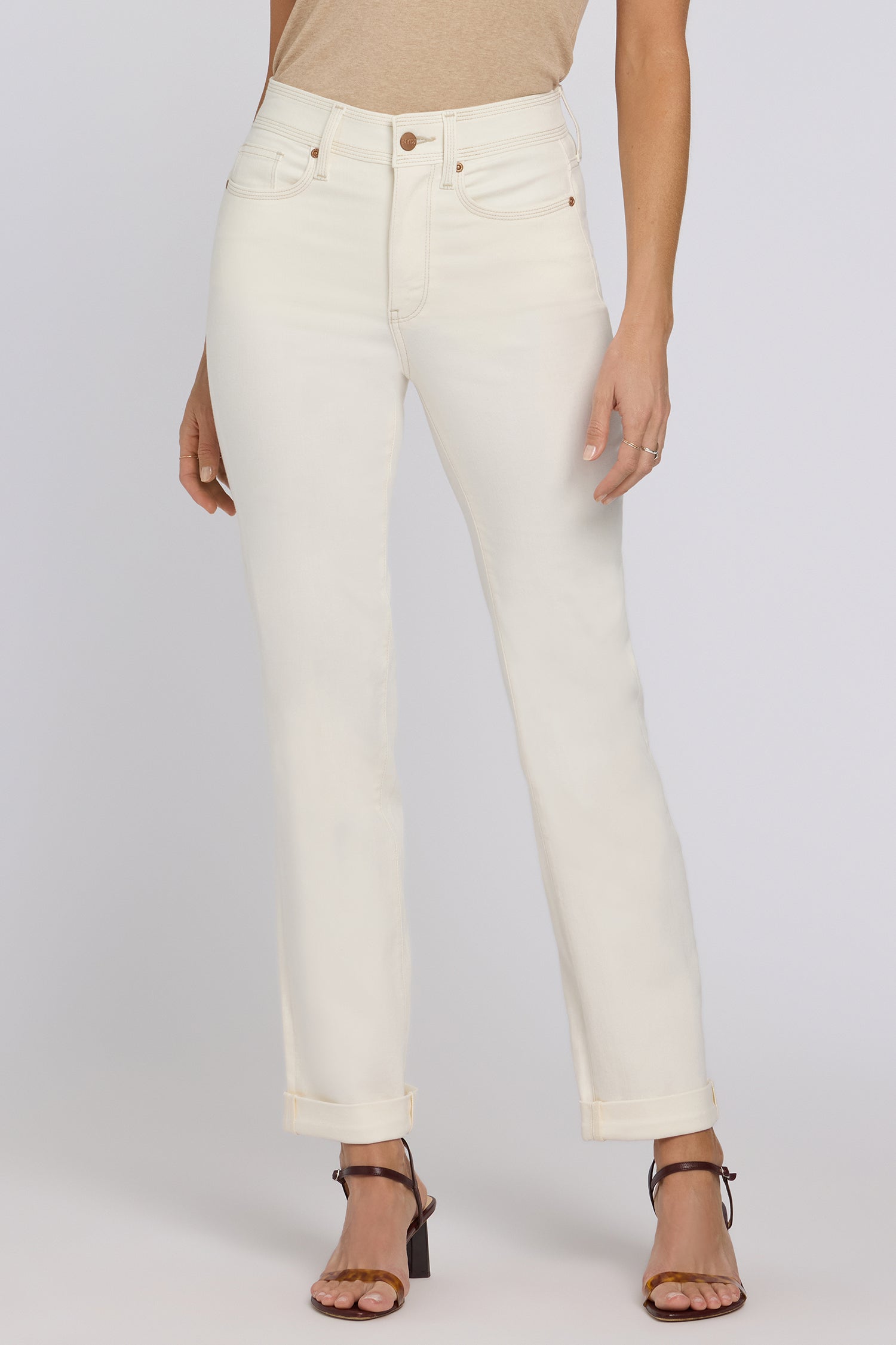 NYDJ Marilyn Straight Jeans In Petite In Sure Stretch® Denim With High Rise And Triple Stitching - Vintage White