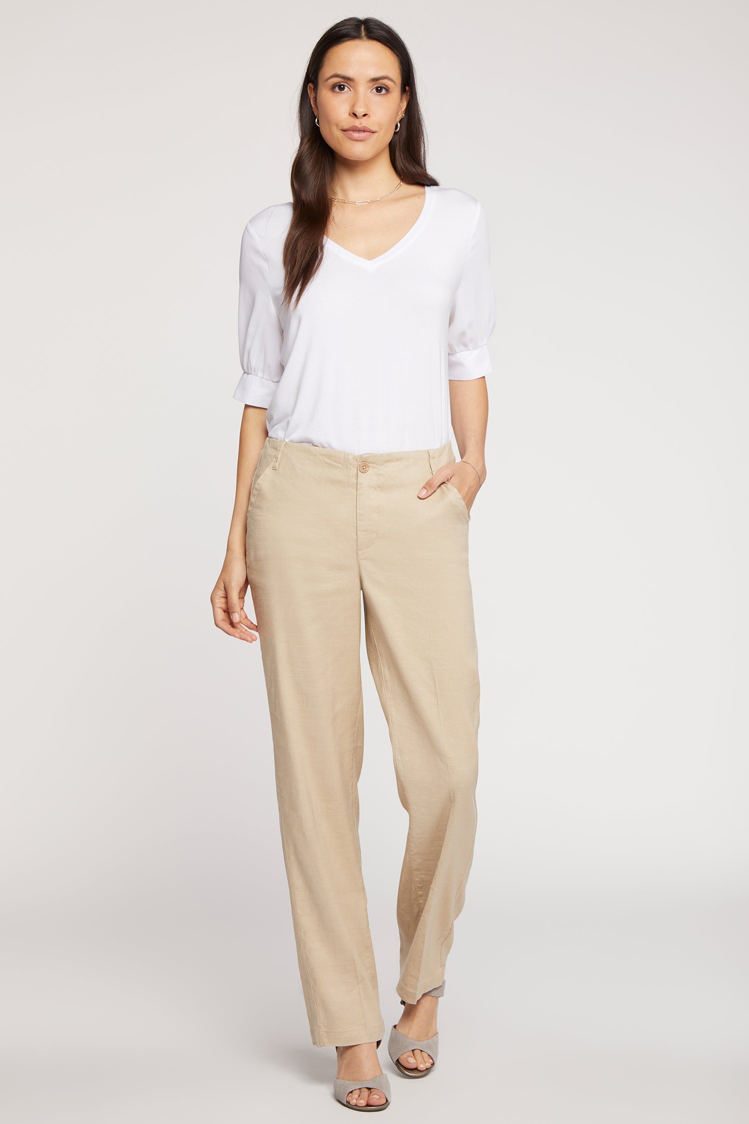 NYDJ Marilyn Straight Pants In Petite In Stretch Linen - Feather