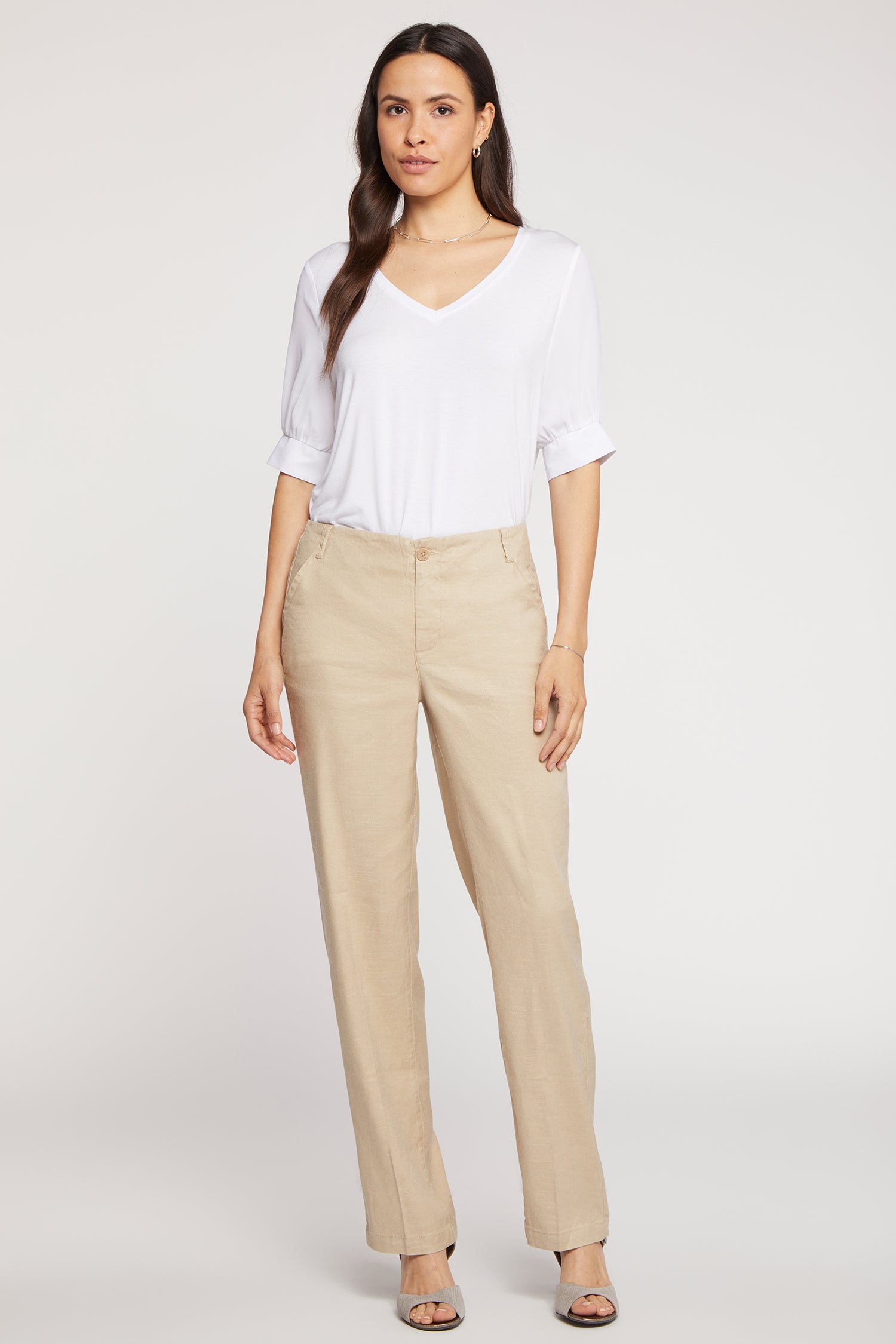 NYDJ Marilyn Straight Pants In Petite In Stretch Linen - Feather
