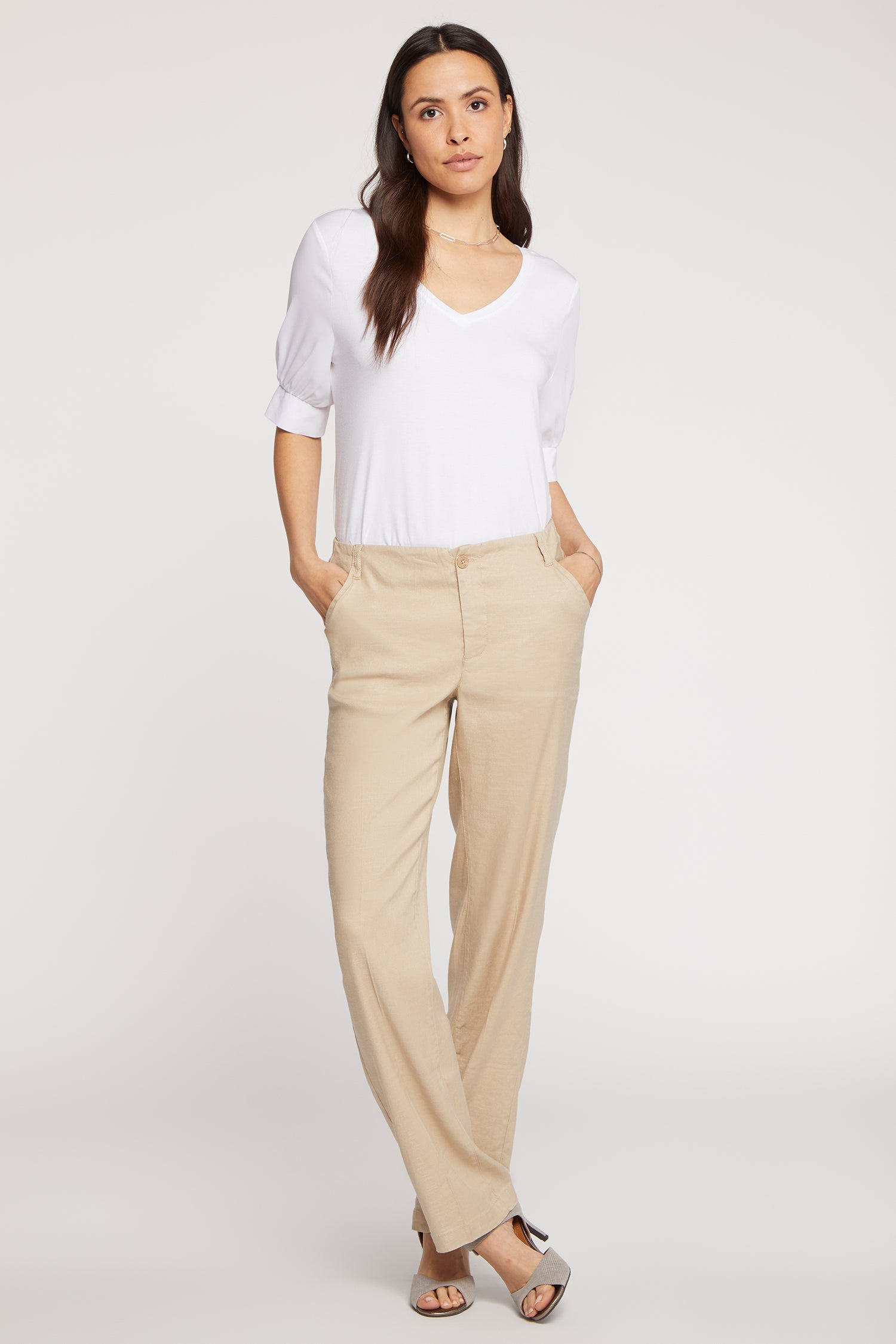 NYDJ Marilyn Straight Pants In Petite In Stretch Linen - Feather