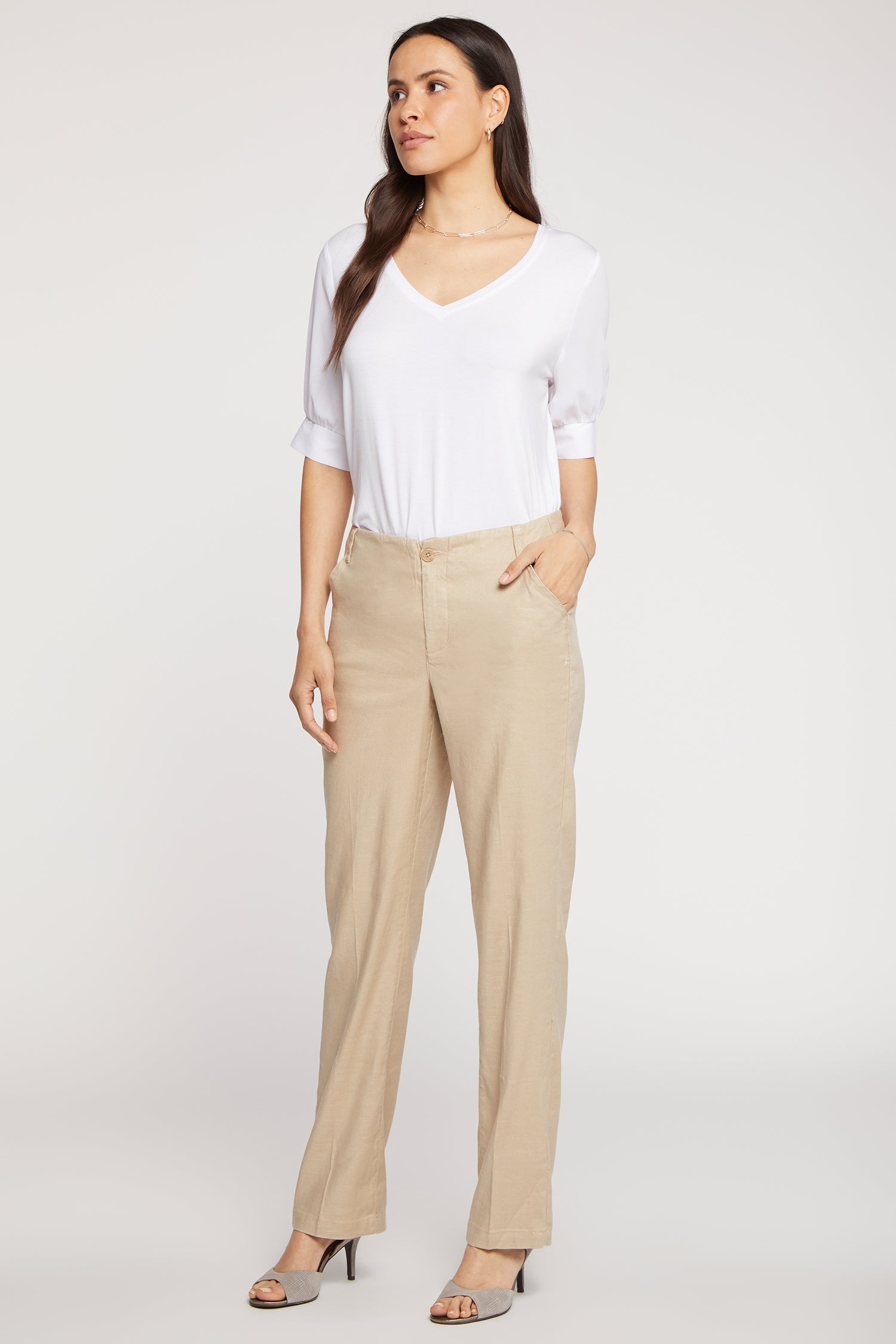 NYDJ Marilyn Straight Pants In Petite In Stretch Linen - Feather