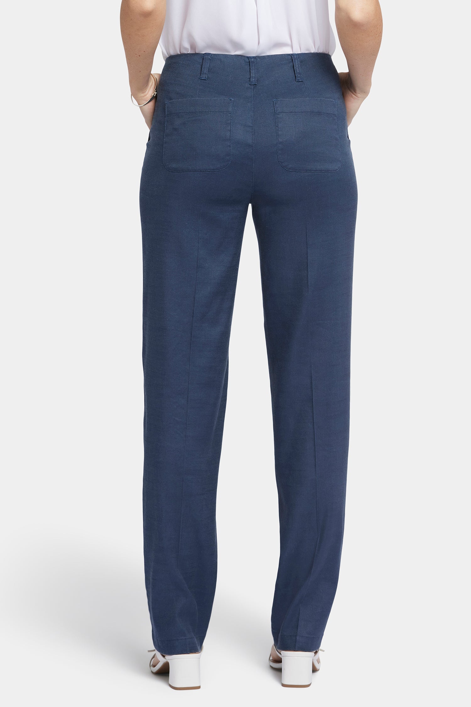 NYDJ Marilyn Straight Pants In Petite In Stretch Linen - Oxford Navy