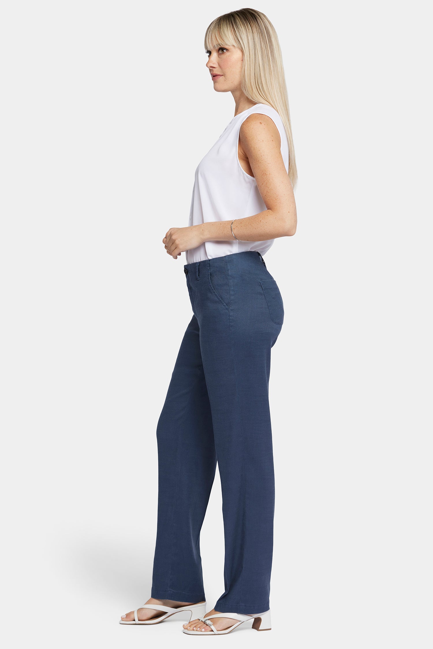 NYDJ Marilyn Straight Pants In Petite In Stretch Linen - Oxford Navy
