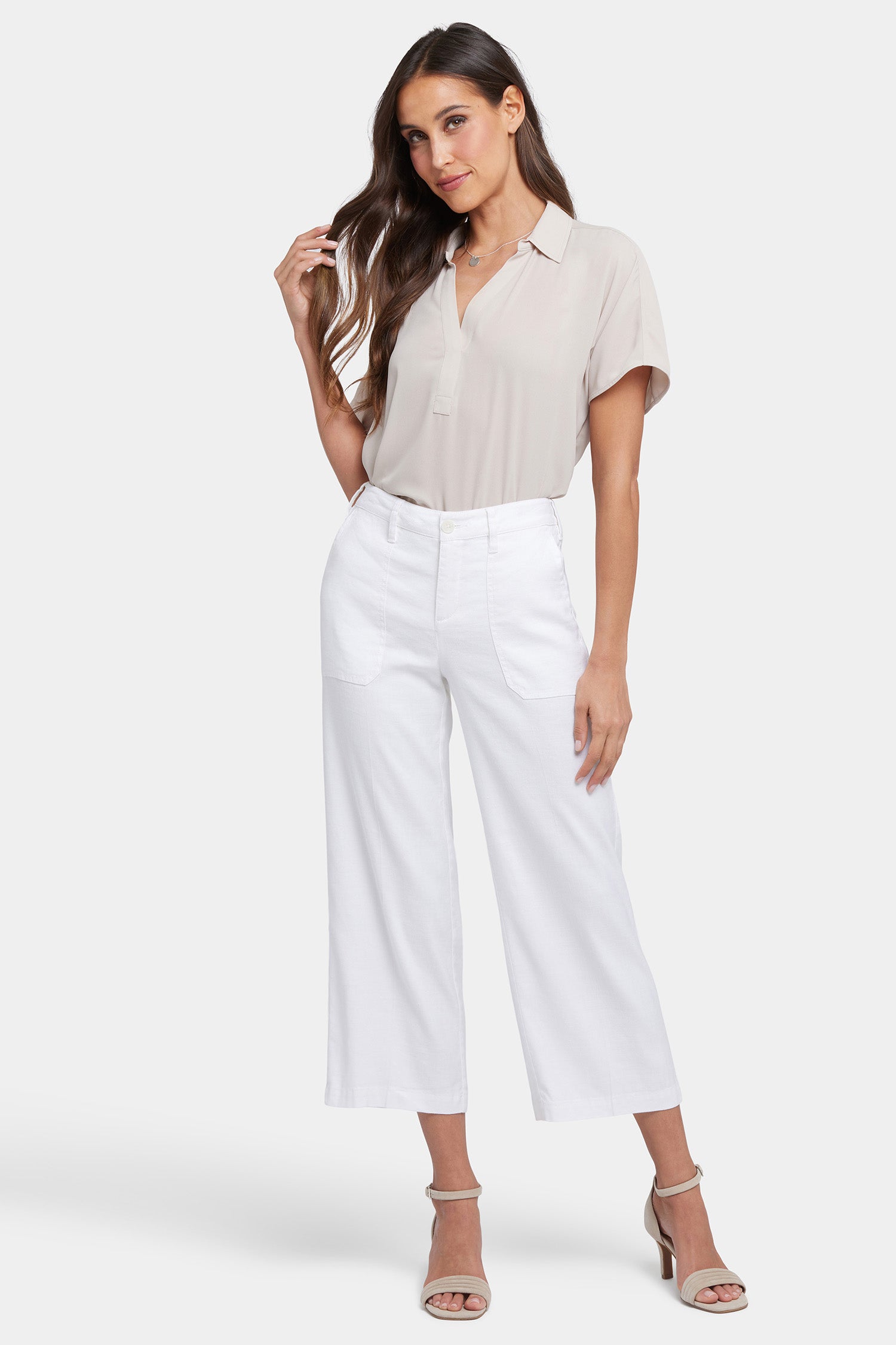 NYDJ Wide Leg Cargo Capri Pants In Petite In Stretch Linen - Optic White