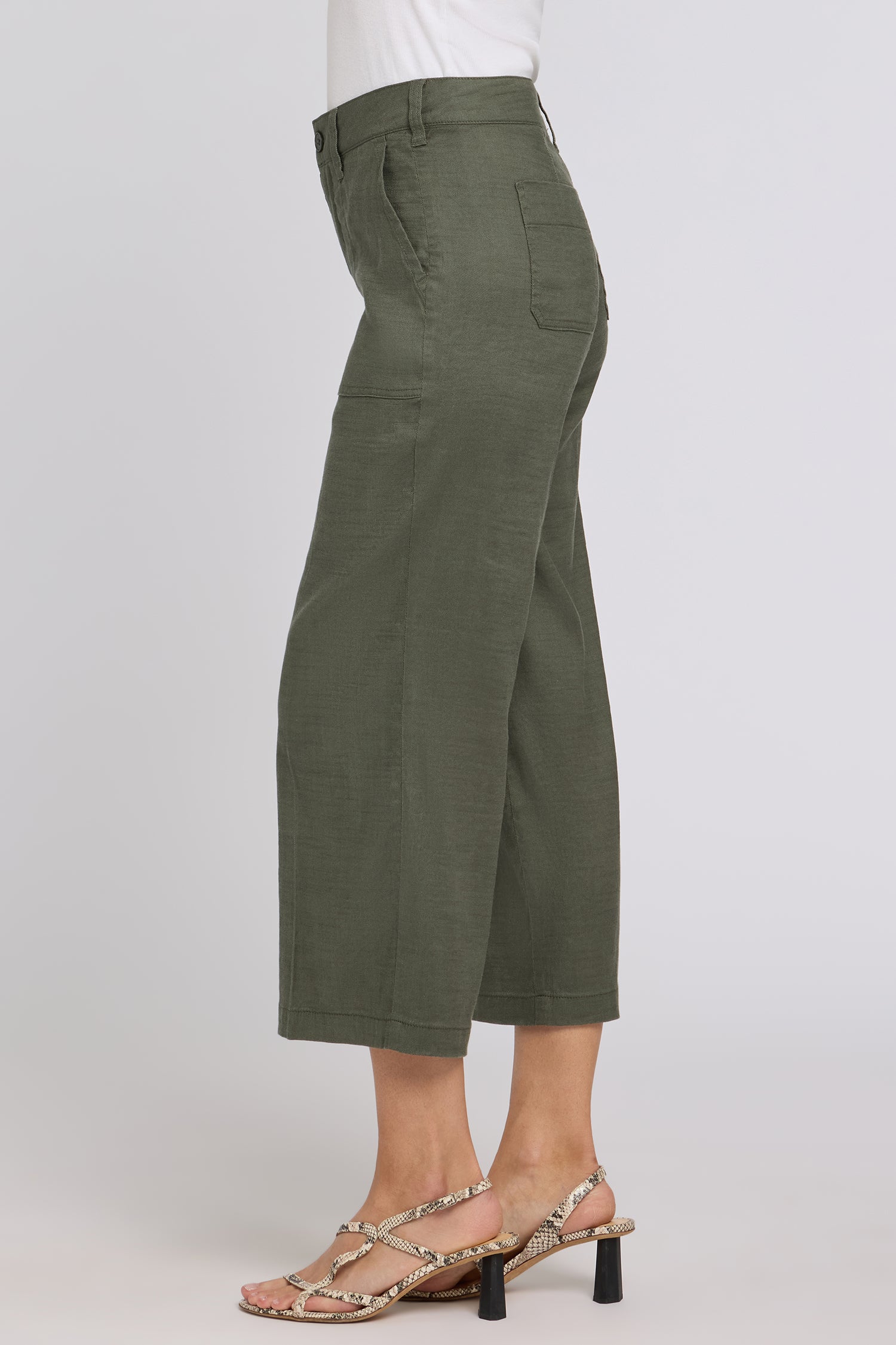 NYDJ Wide Leg Cargo Capri Pants In Petite In Stretch Linen - Desert Green
