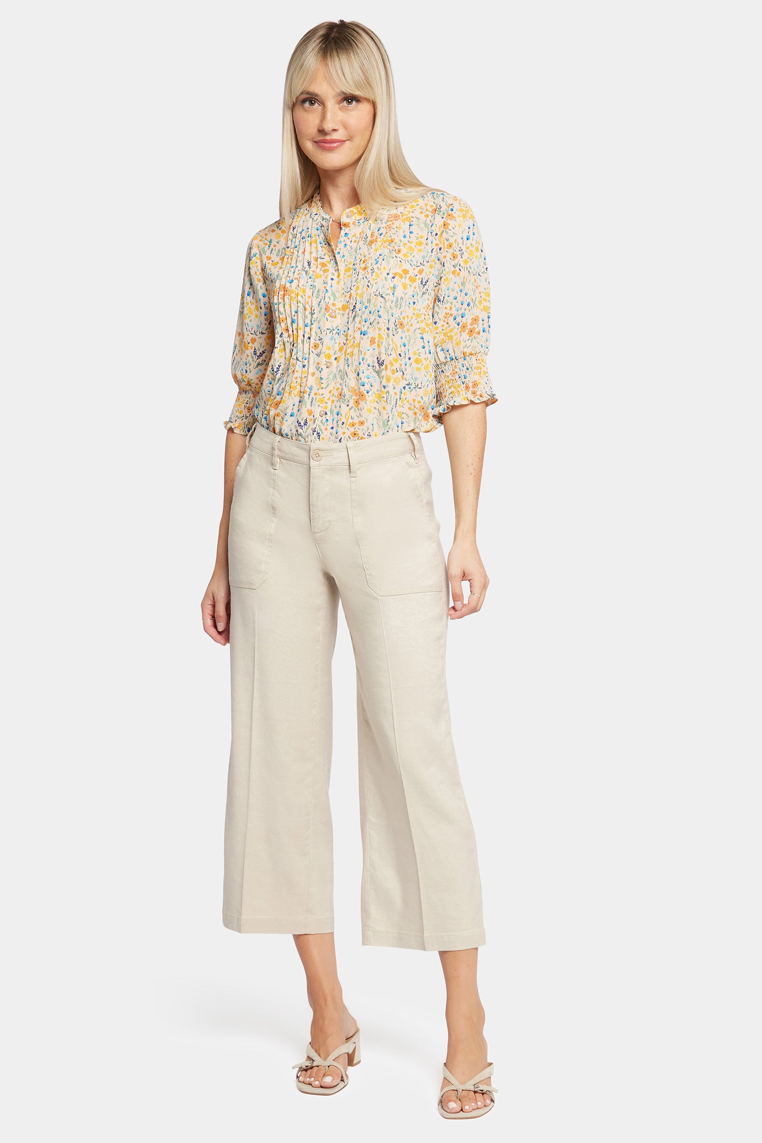 NYDJ Wide Leg Cargo Capri Pants In Petite In Stretch Linen - Feather