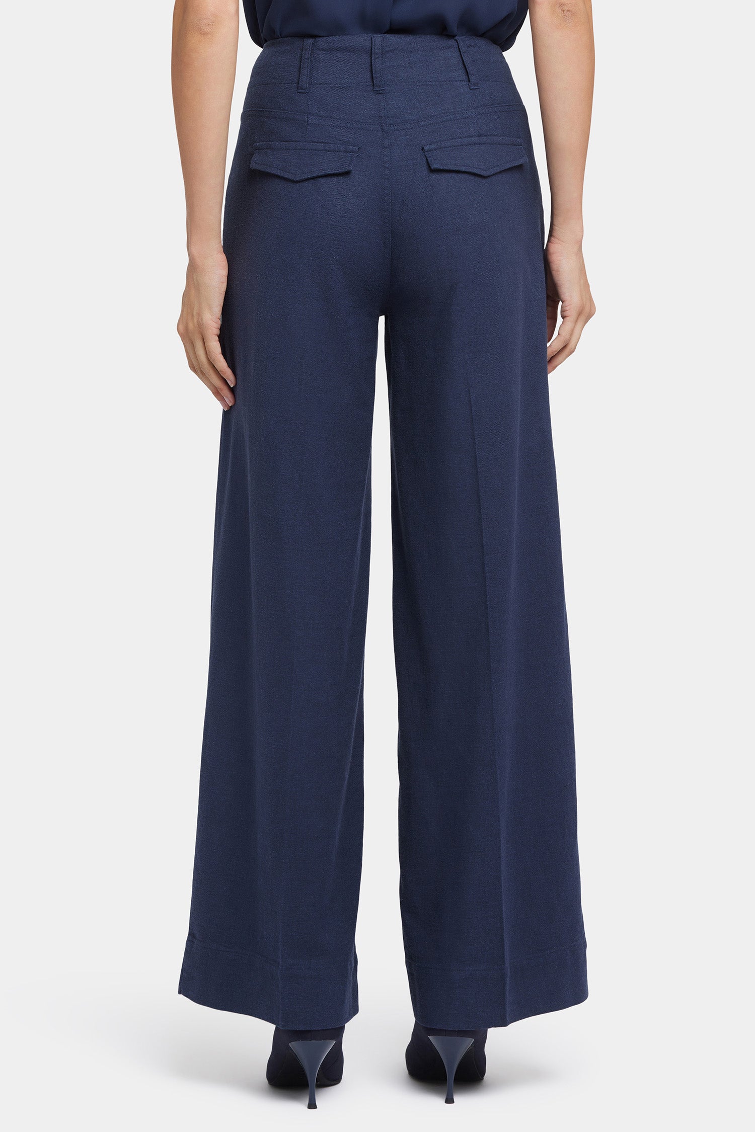NYDJ Mona Wide Leg Trouser Pants In Petite In Stretch Linen With High Rise - Oxford Navy