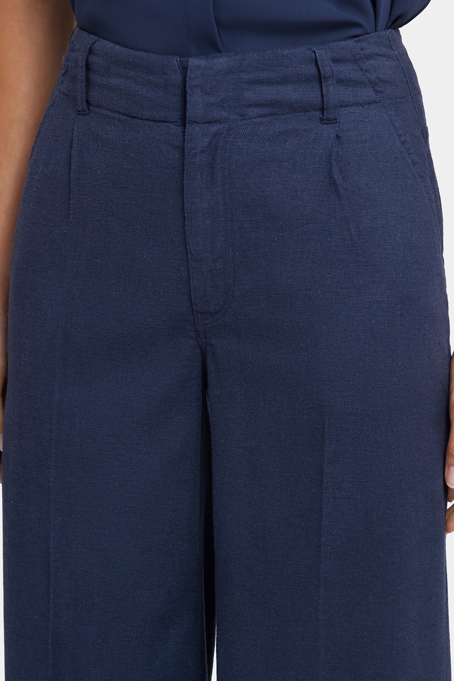 NYDJ Mona Wide Leg Trouser Pants In Petite In Stretch Linen With High Rise - Oxford Navy